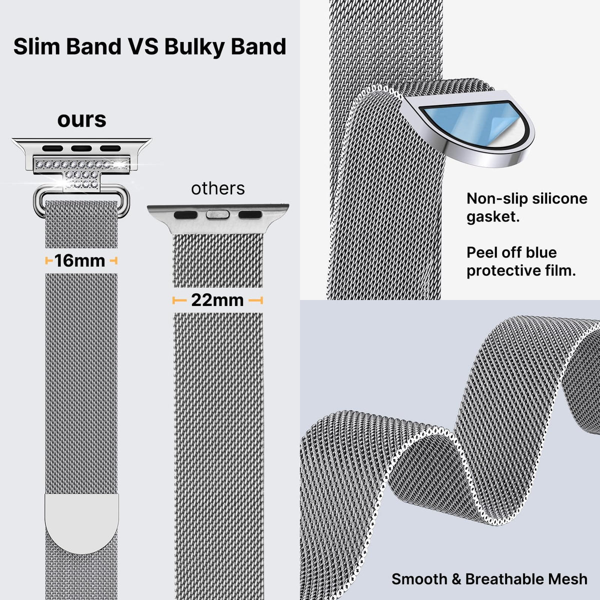 Apple Watch Band | Thin Milanese Loop Strap for Women| Silver Fullmosa watch band 42mm(s11/10) 41mm 40mm 38mm / Silver