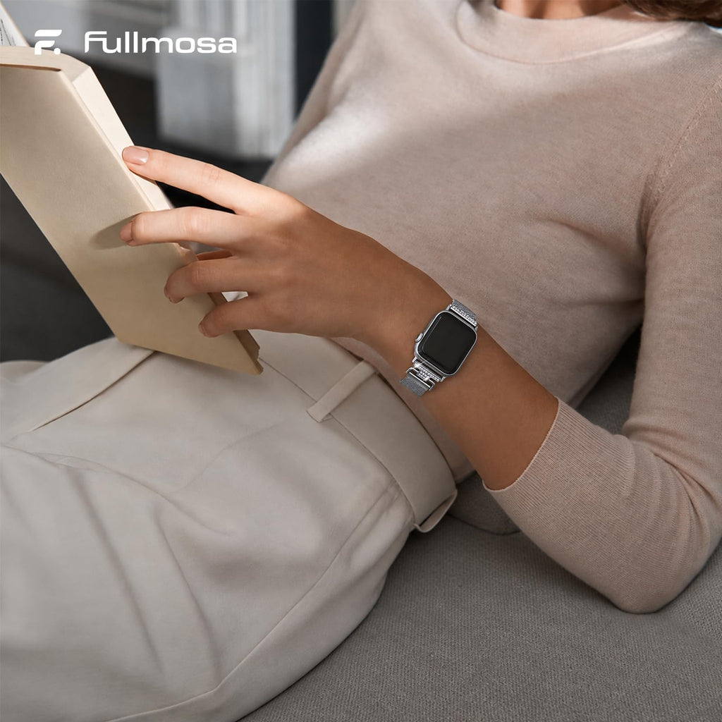 Apple Watch Band | Thin Milanese Loop Strap for Women| Silver Fullmosa watch band 42mm(s11/10) 41mm 40mm 38mm / Silver
