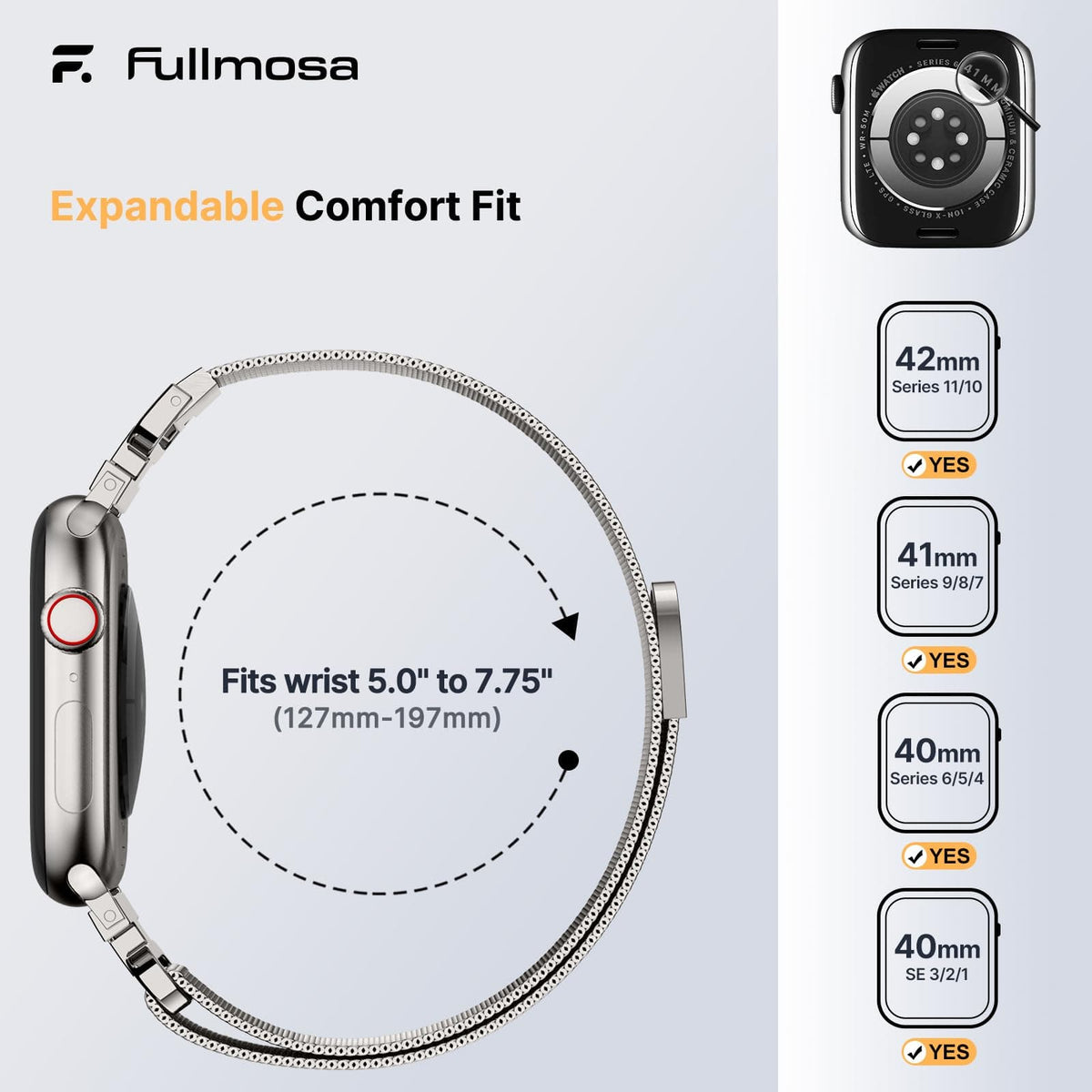 Apple Watch Band | Thin Milanese Loop Strap for Women| Starlight Fullmosa watch band 42mm(s11/10) 41mm 40mm 38mm / Starlight