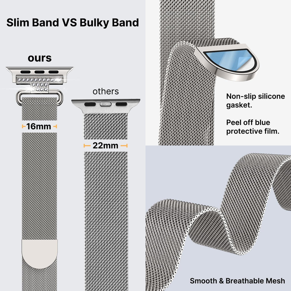 Apple Watch Band | Thin Milanese Loop Strap for Women| Starlight Fullmosa watch band 42mm(s11/10) 41mm 40mm 38mm / Starlight