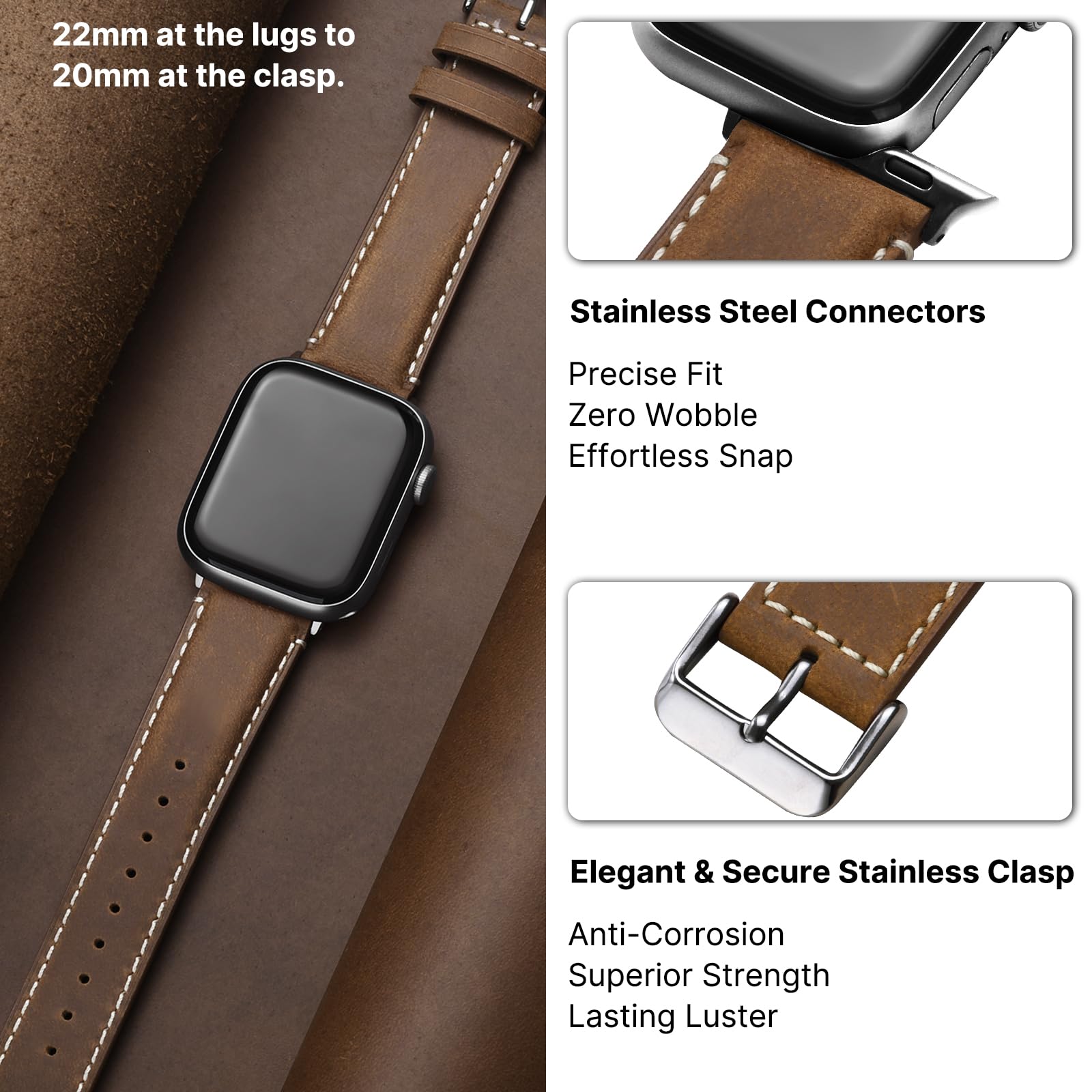 Apple Watch Band | Toffee Brown Leather | OilSkin Fullmosa watch band