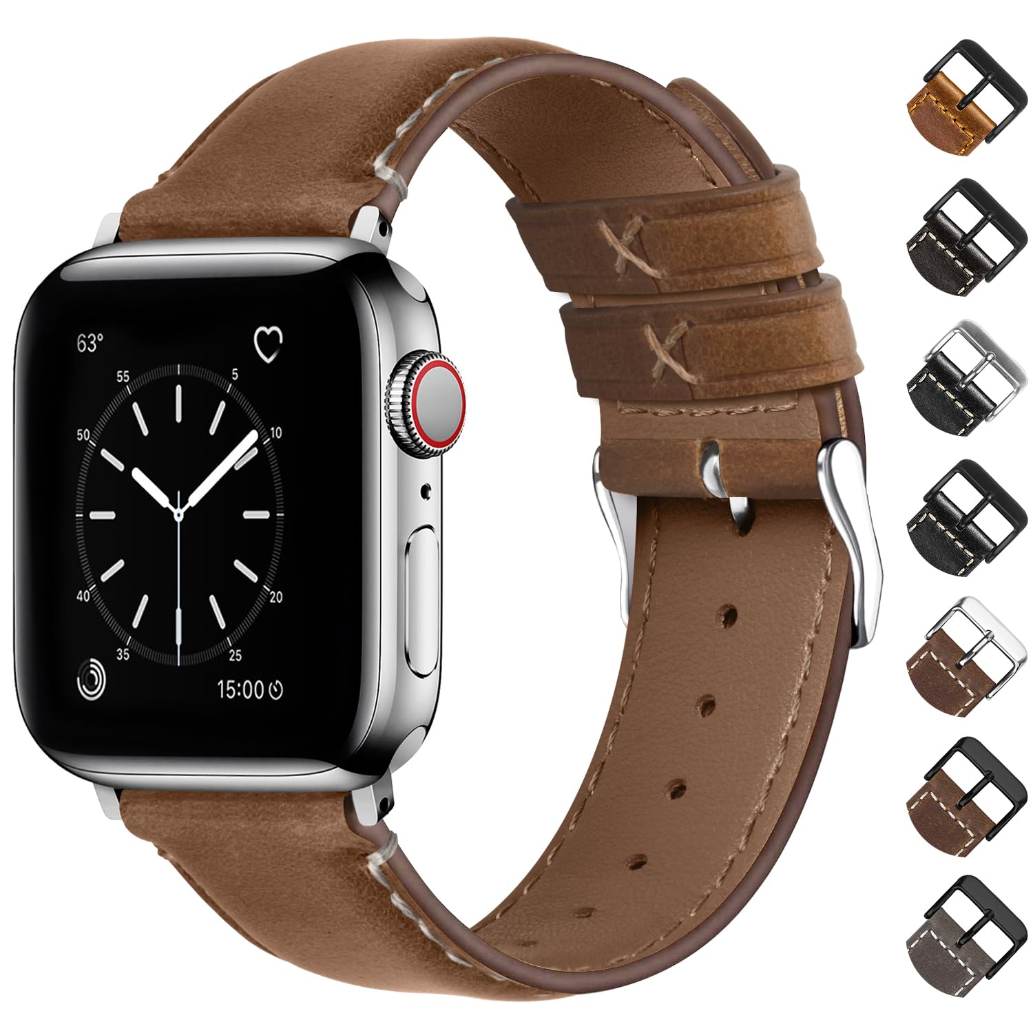 Apple Watch Band | Toffee Brown Leather | OilSkin Fullmosa watch band 42mm(S11/10) 41mm 40mm 38mm / Silver