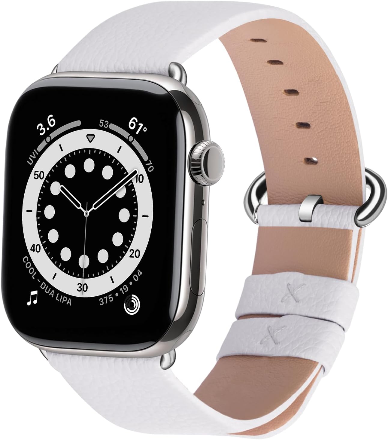 Apple Watch Band | White Leather | Litchi Fullmosa watch band 42mm(s11/10) 41mm 40mm 38mm / Silver