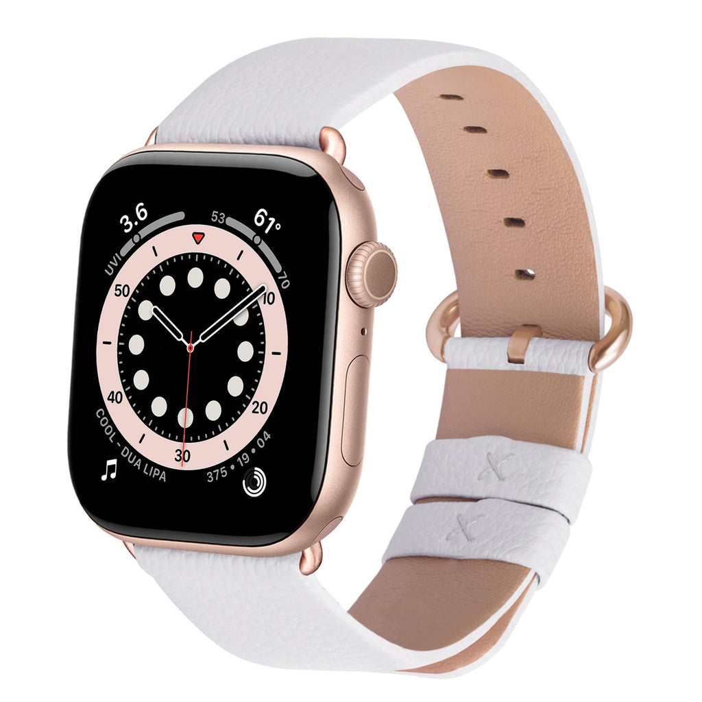 Apple Watch Band | White Leather | Litchi Fullmosa watch band 49mm 46mm 45mm 44mm 42mm(s3/2/1) / Rose gold