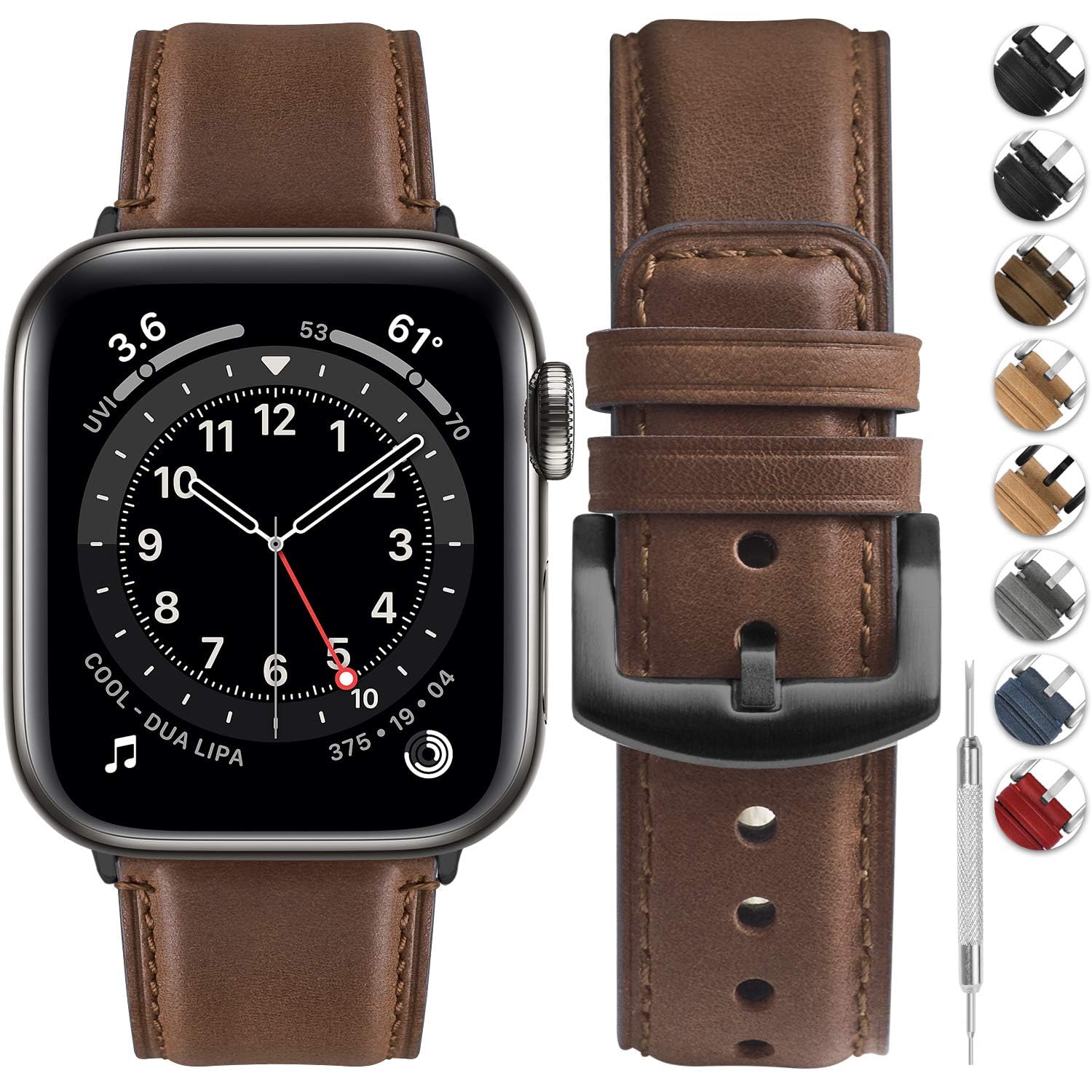 Apple Watch Band | Yola leather Band | Dark Brown Fullmosa watch band 42mm(S11/10)/41mm/40mm/38mm / Smoky Grey