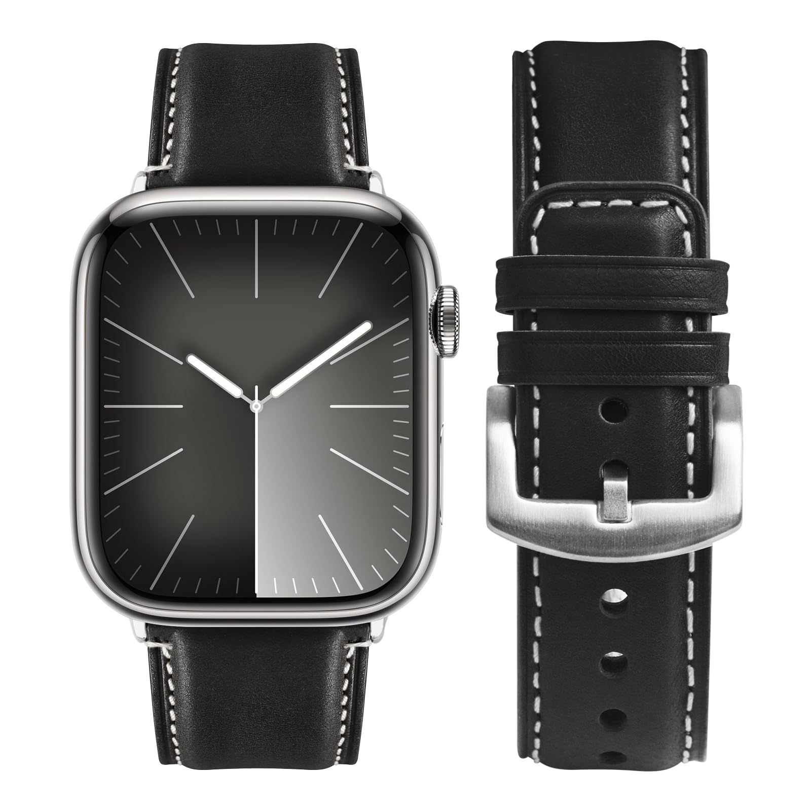 Apple Watch Band | Yola leather Straps | Black Fullmosa watch band 42mm(S11/10)/41mm/40mm/38mm / Silver