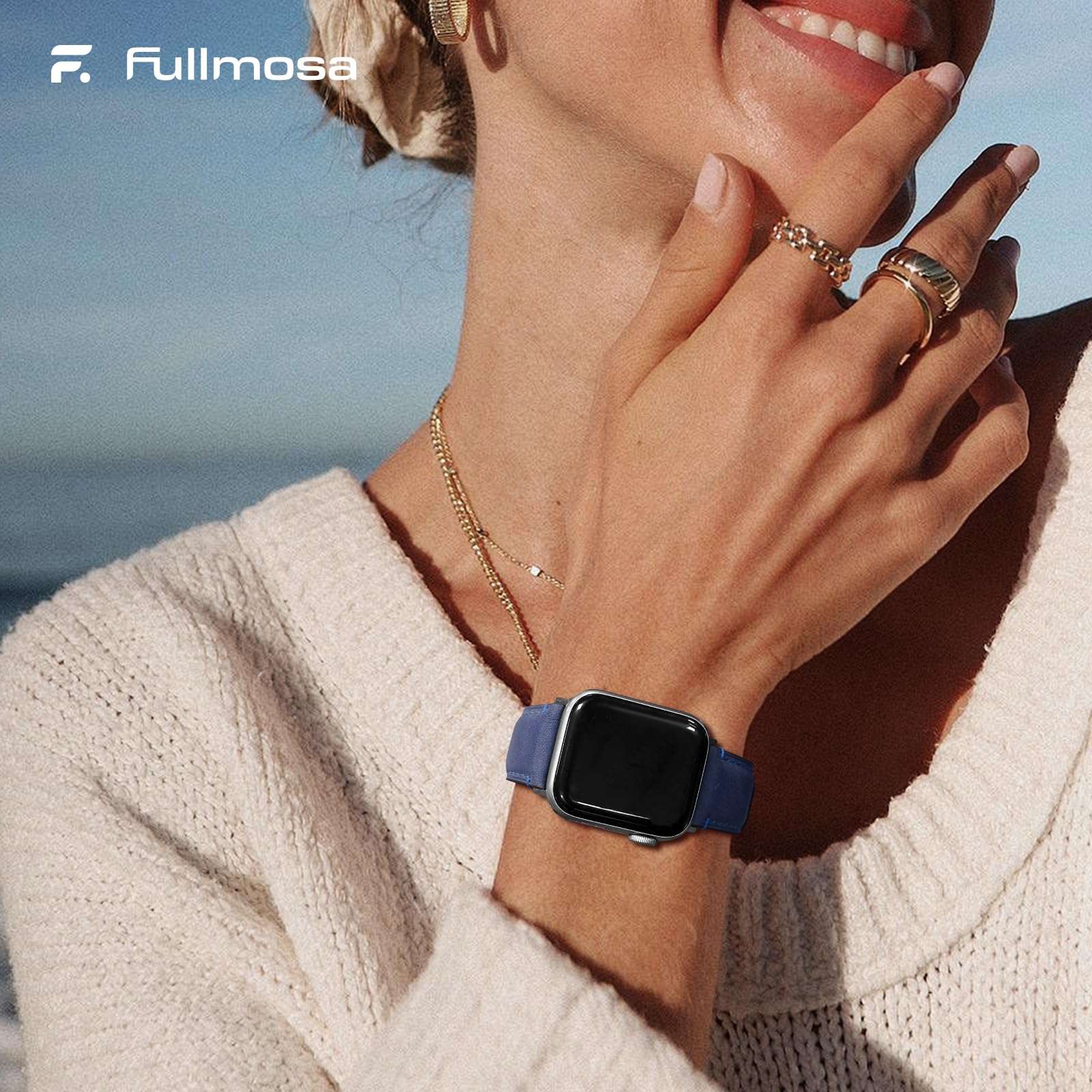 Apple Watch Band | Yola leather Straps | Light Blue Fullmosa watch band