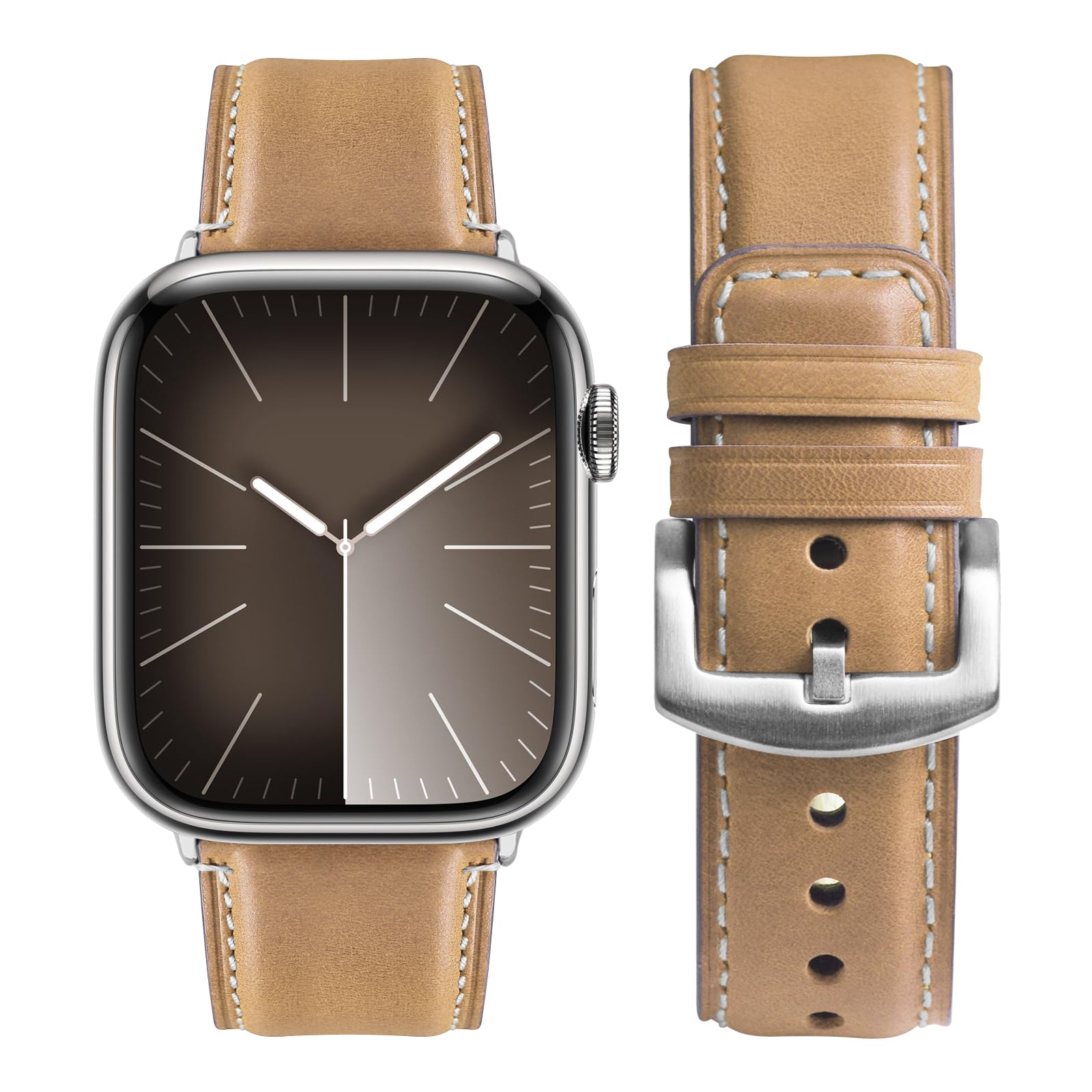 Apple Watch Band | Yola leather Straps | Light Brown Fullmosa watch band 42mm(S11/10)/41mm/40mm/38mm / Silver