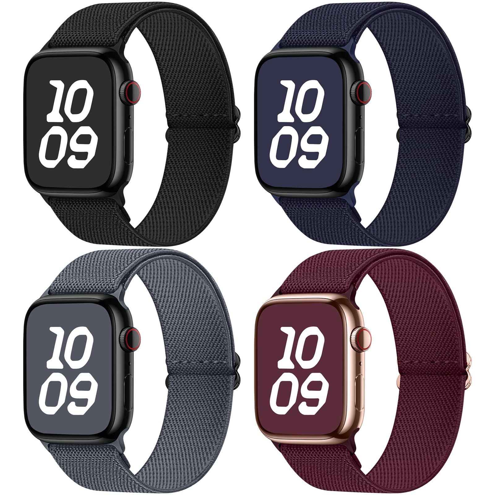 Apple Watch Band | 4 Pack Water-Resistant Nylon Bands | Black/Midnight Blue/Dark Grey/Wine Red Fullmosa watch band