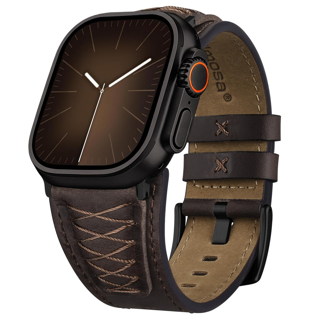 Apple Watch Band | Cross-Stitching Leather Band | Coffee Brown+Black