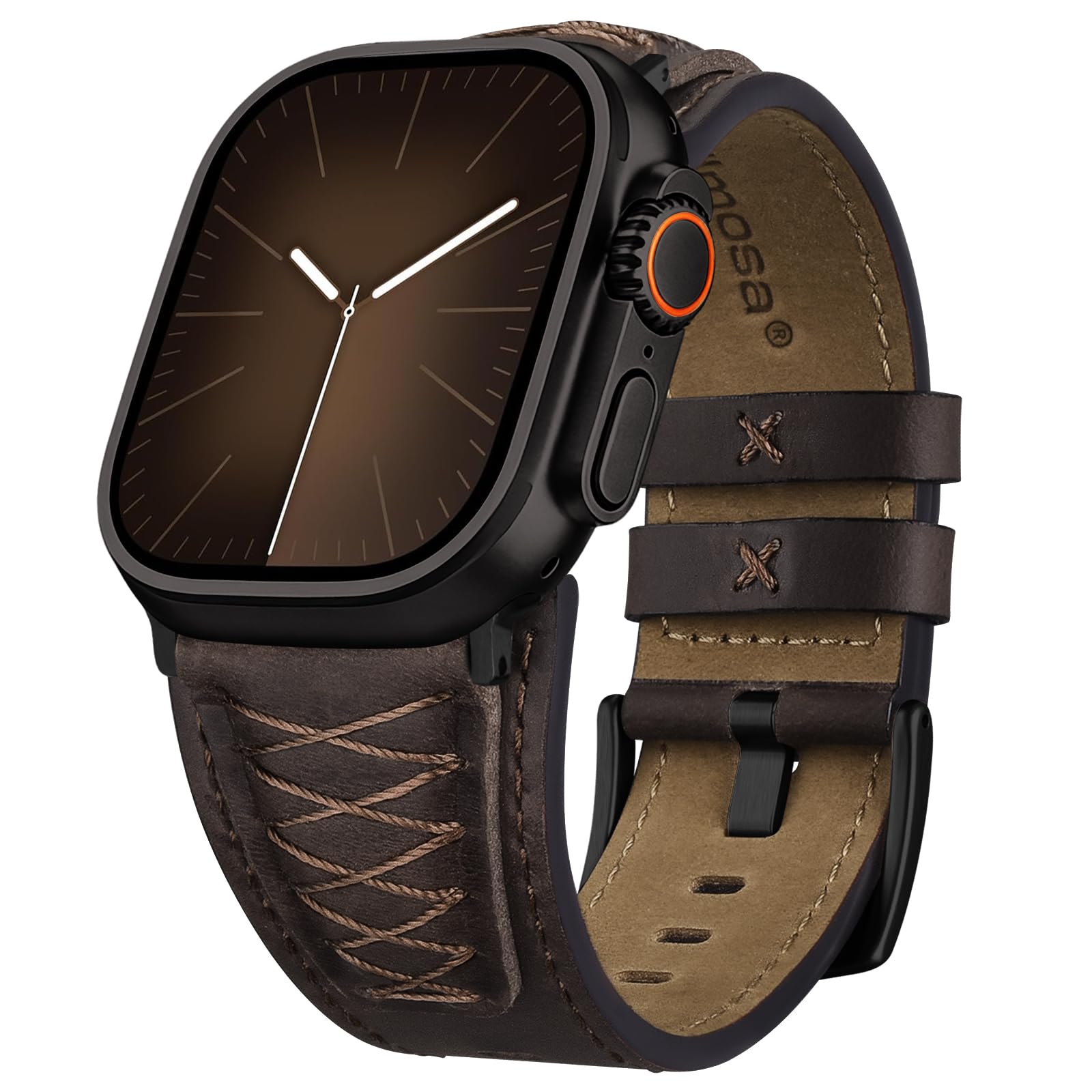 Apple Watch Band | Cross-Stitching Leather Band | Coffee Brown+Black