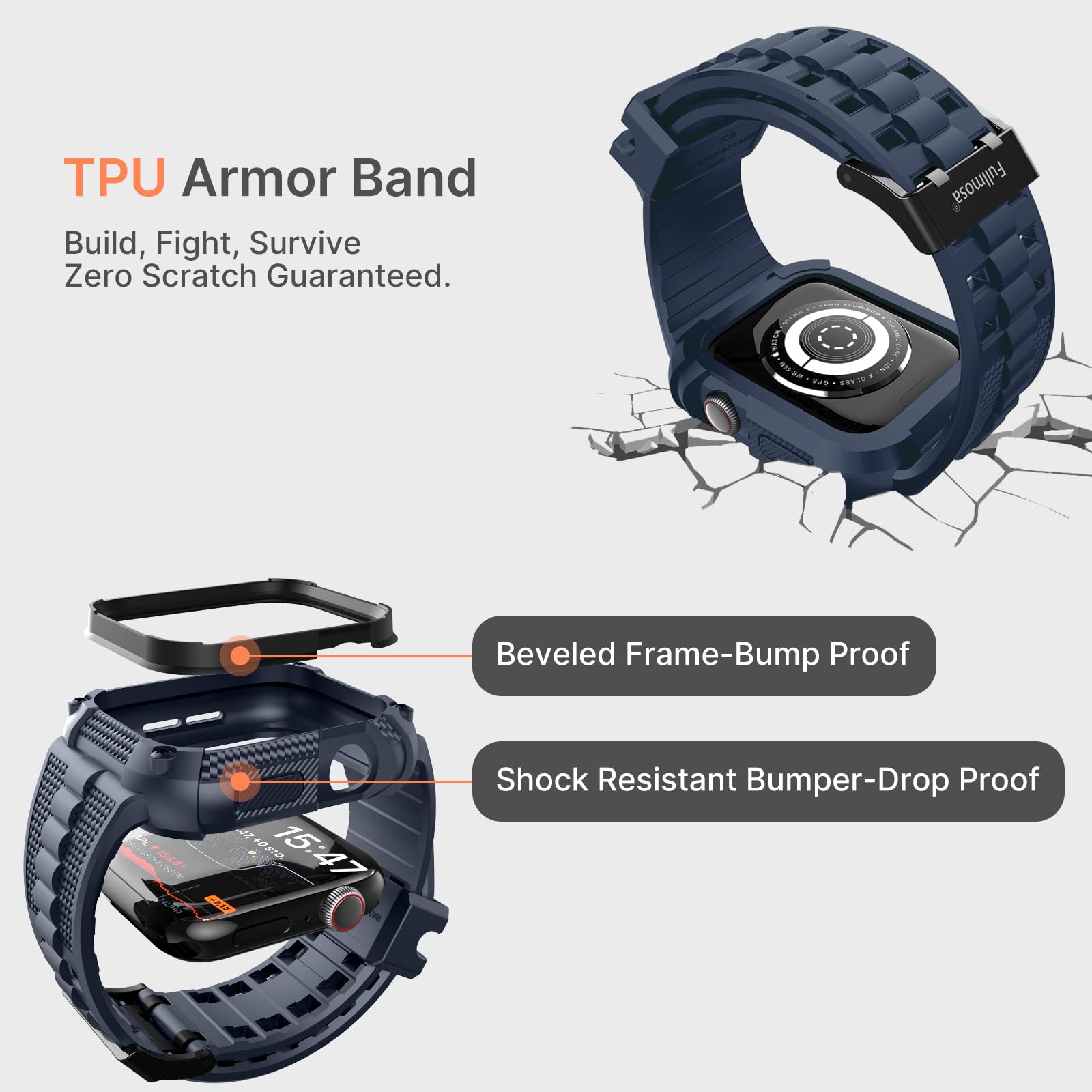 Apple Watch Band | Blue Silicone | Warrior Fullmosa watch band 44/45mm / Blue