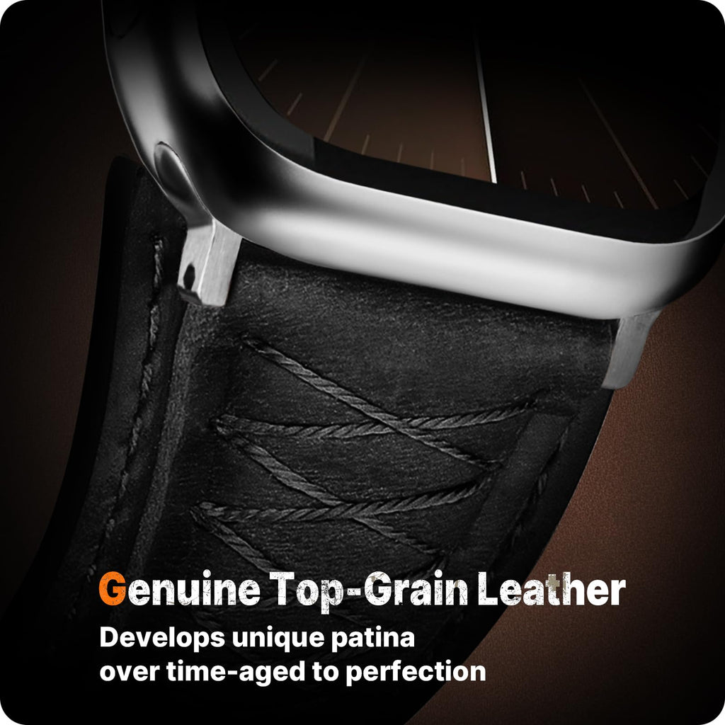 Apple Watch Band | Cross-Stitching Leather Band | Black+Silver