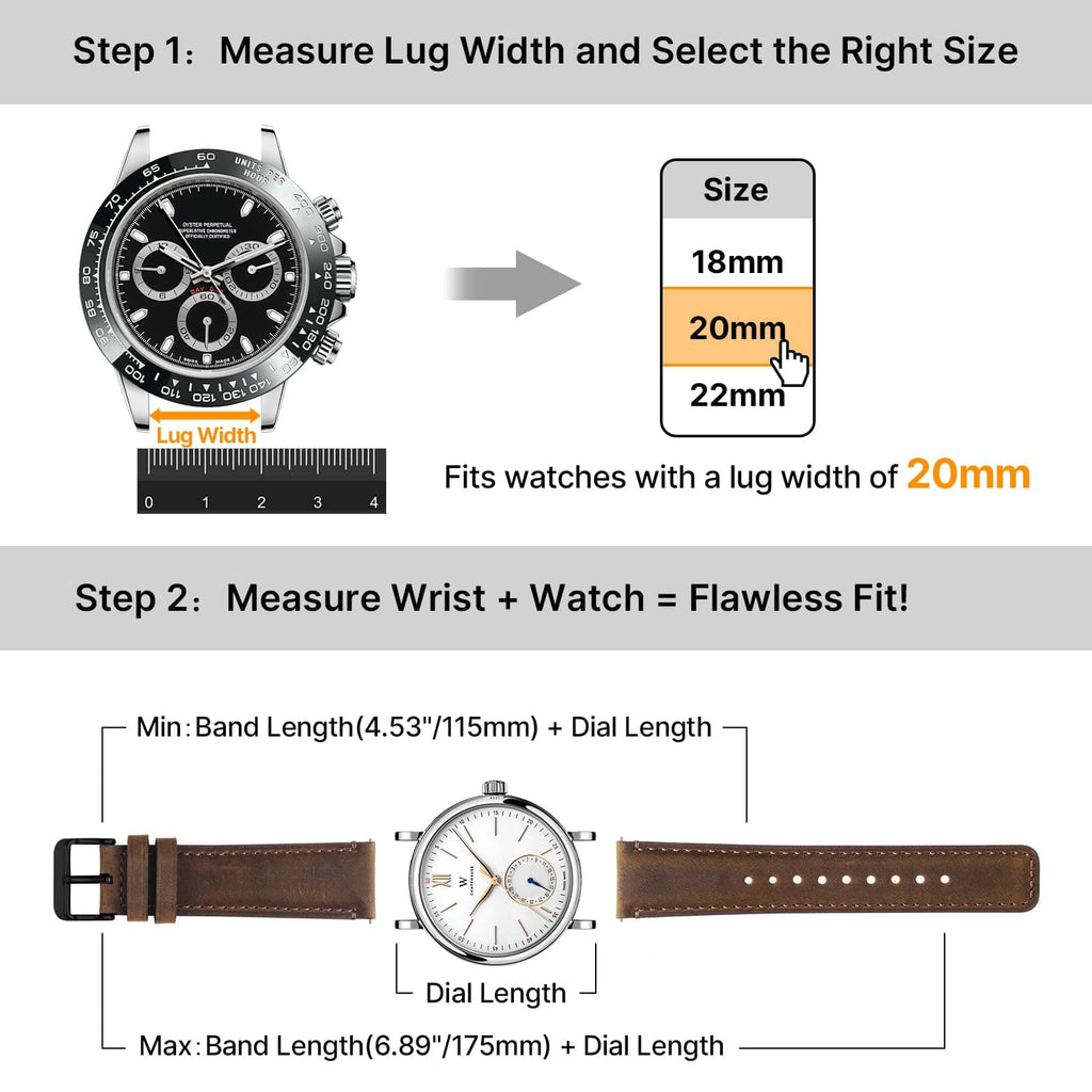 Watch Band | 2 Pack Top Grain Genuine Leather Straps | Saddle Brown&Silver/Black&Silver Fullmosa watch band