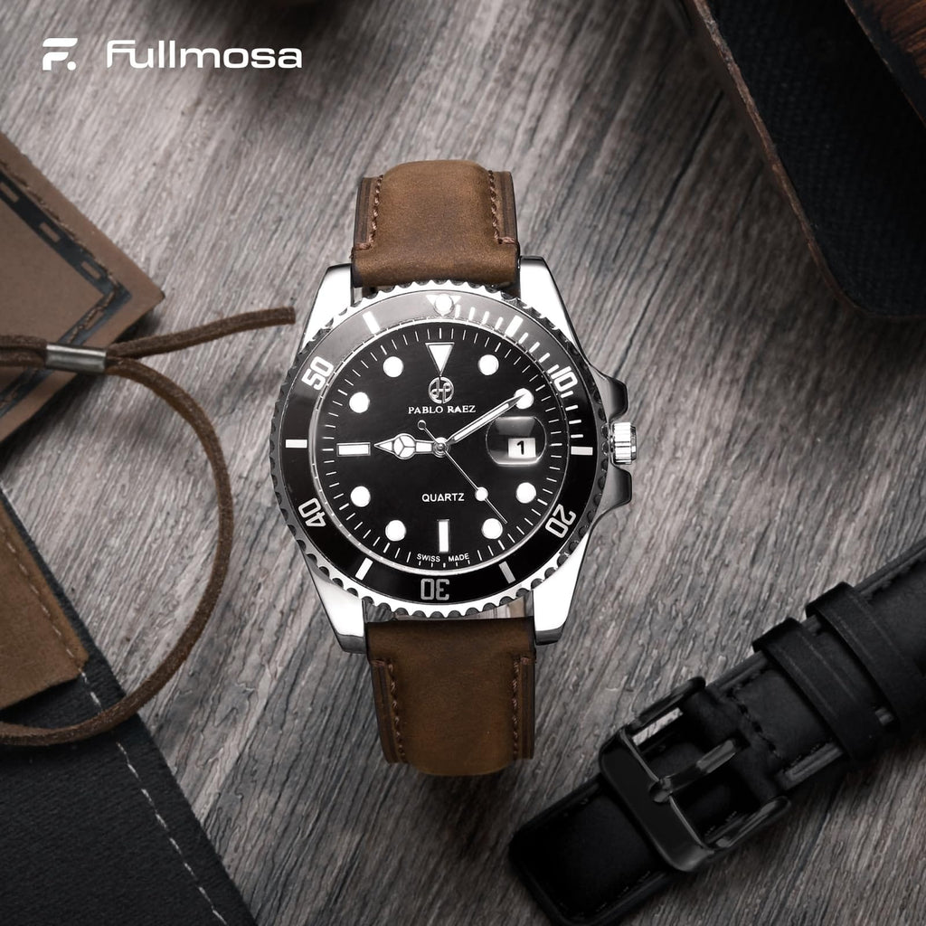 Watch Band | 2 Pack Top Grain Genuine Leather Straps | Saddle Brown&Silver/Black&Silver Fullmosa watch band