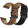 Watch Band | 2 Pack Top Grain Genuine Leather Straps | Saddle Brown&Silver/Black&Silver Fullmosa watch band