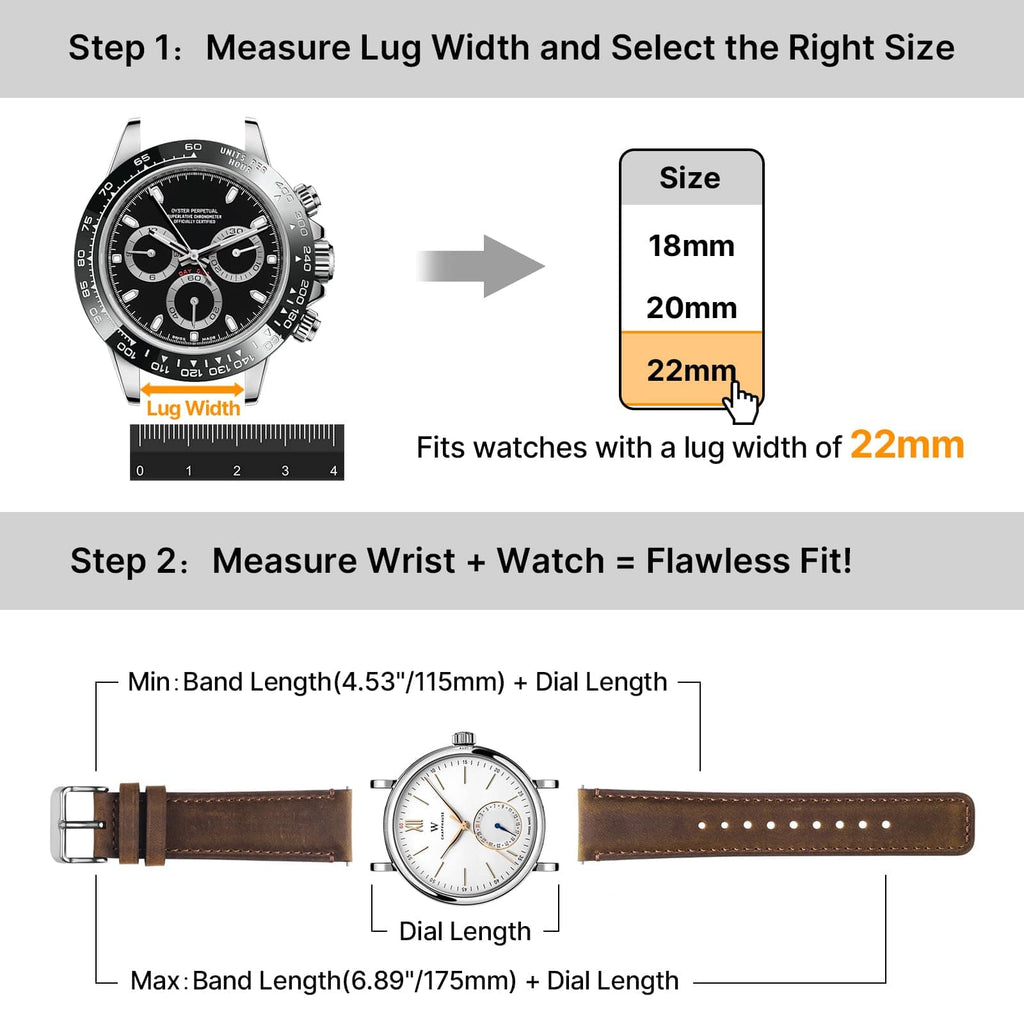 Watch Band | 2 Pack Top Grain Genuine Leather Straps | Saddle Brown&silver/Black&silver Fullmosa watch band