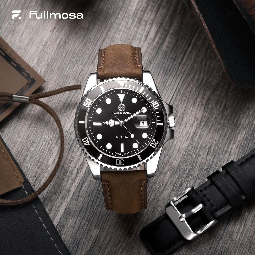 Watch Band | 2 Pack Top Grain Genuine Leather Straps | Saddle Brown&silver/Black&silver Fullmosa watch band
