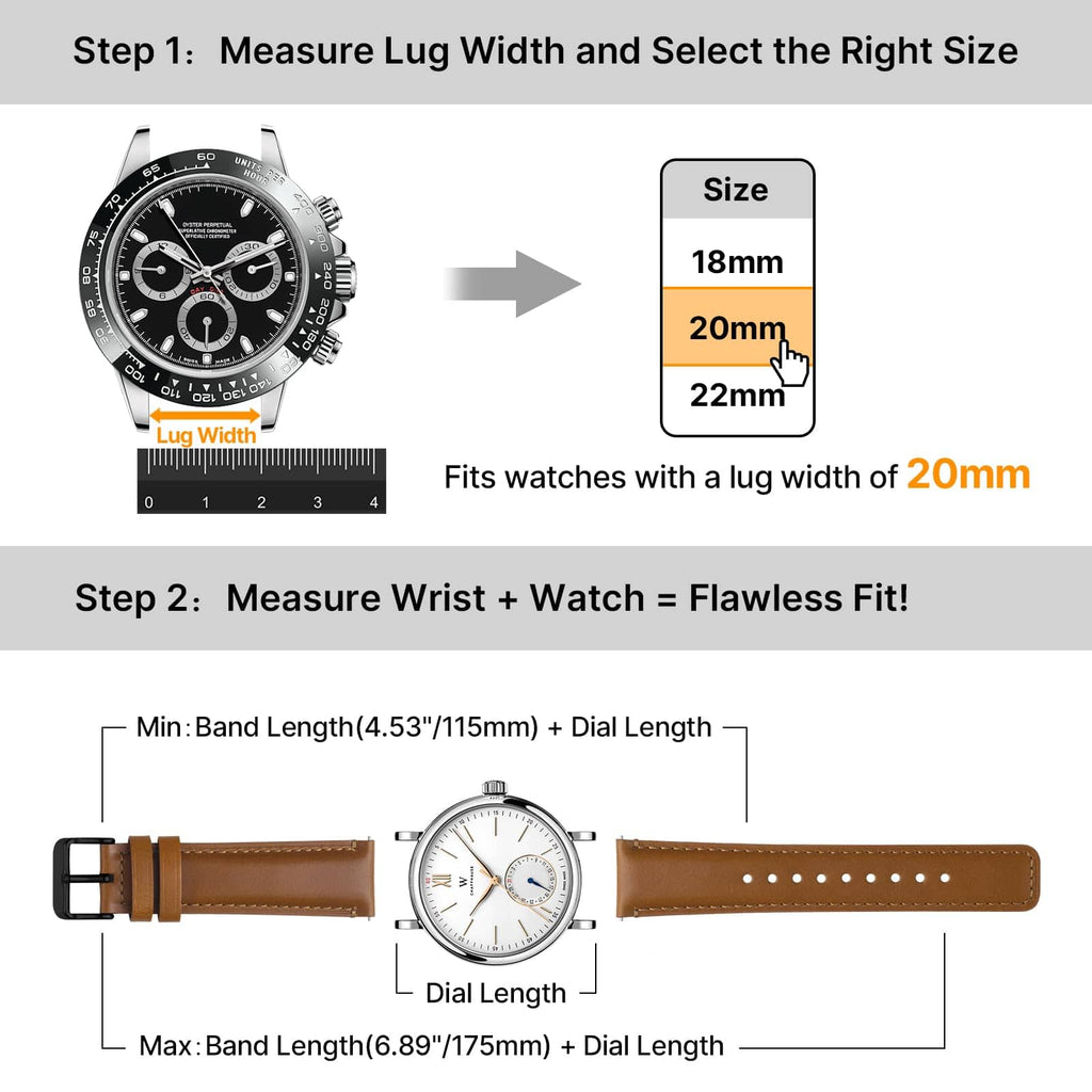 Watch Band | 2 Pack Top Grain Genuine Leather Straps | Toffee Brown&Black/Black&Silver Fullmosa watch band