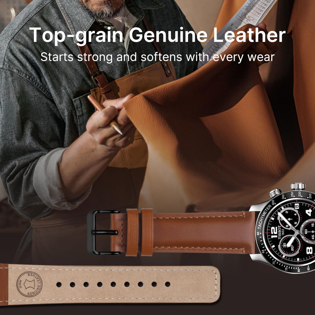 Watch Band | 2 Pack Top Grain Genuine Leather Straps | Toffee Brown&Black/Black&Silver Fullmosa watch band