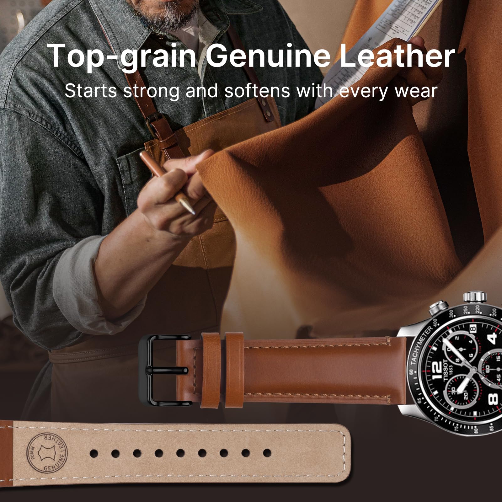 Watch Band | 2 Pack Top Grain Genuine Leather Straps | Toffee Brown&Black/Black&Silver Fullmosa watch band