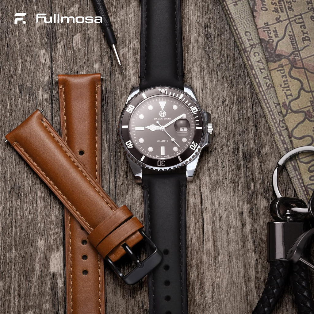 Watch Band | 2 Pack Top Grain Genuine Leather Straps | Toffee Brown&Black/Black&Silver Fullmosa watch band