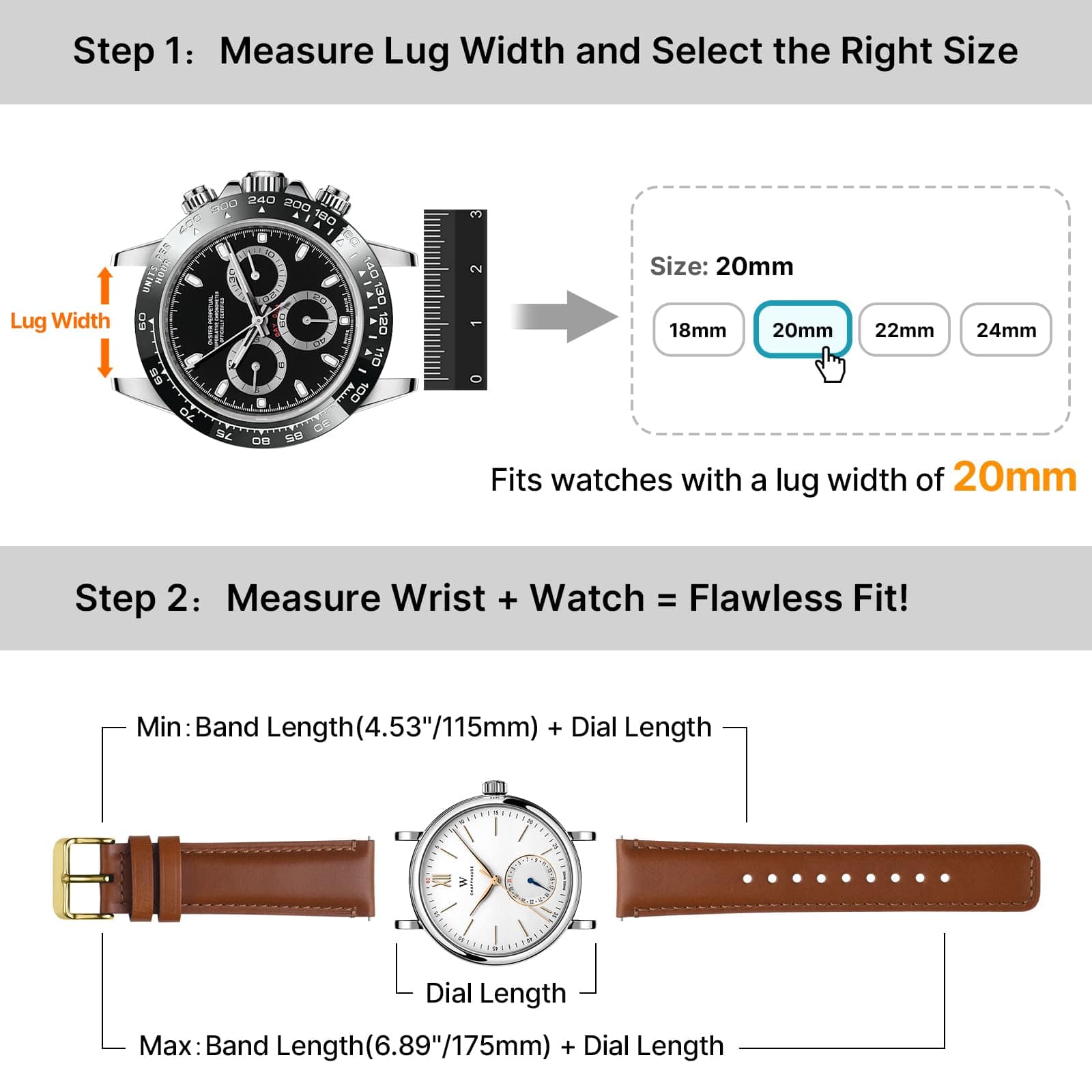 Watch Band | 2 Pack Top Grain Genuine Leather Straps | Toffee Brown&gold/Black&Black Fullmosa watch band