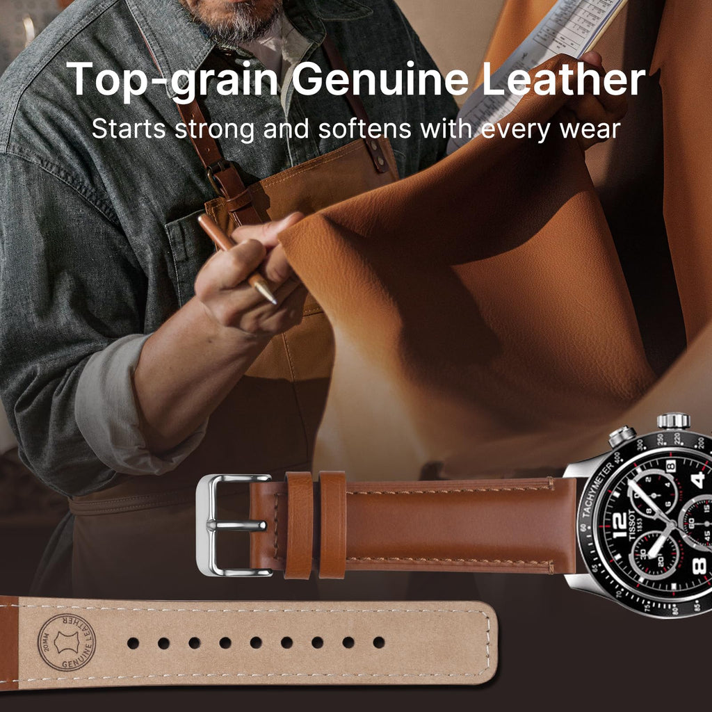 Watch Band | 2 Pack Top Grain Genuine Leather Straps | Toffee Brown&Silver/Black&Black Fullmosa watch band