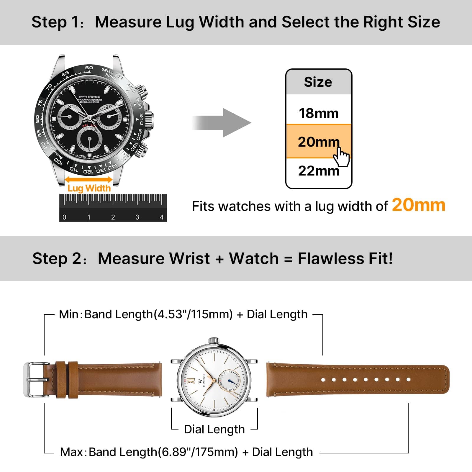 Watch Band | 2 Pack Top Grain Genuine Leather Straps | Toffee Brown&Silver/Black&Black Fullmosa watch band