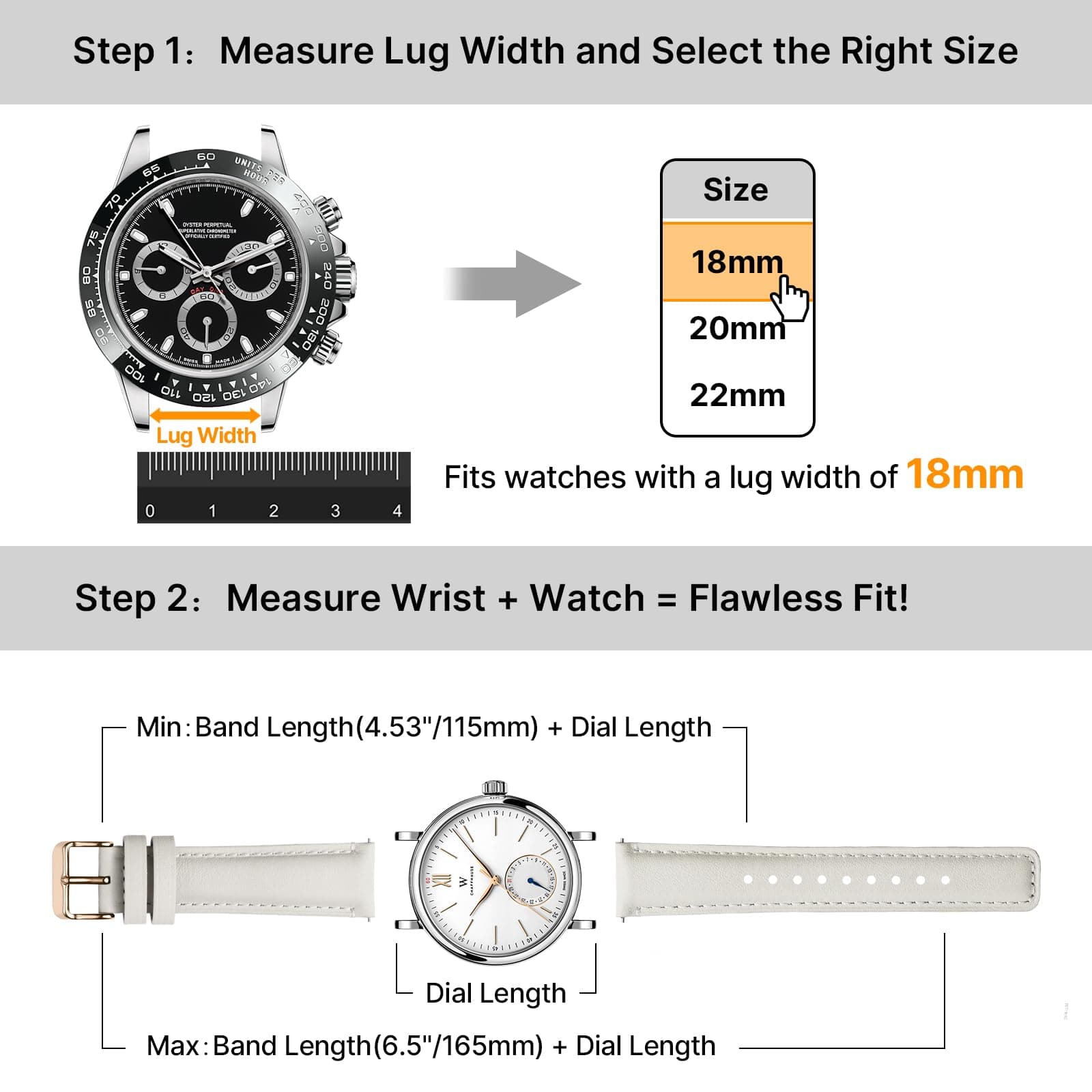 Watch Band | 2 Pack Top Grain Genuine Leather Straps | Toffee Brown&White/Silver&Rosa Fullmosa watch band 18mm / Toffee Brown&White/Silver&Rosa