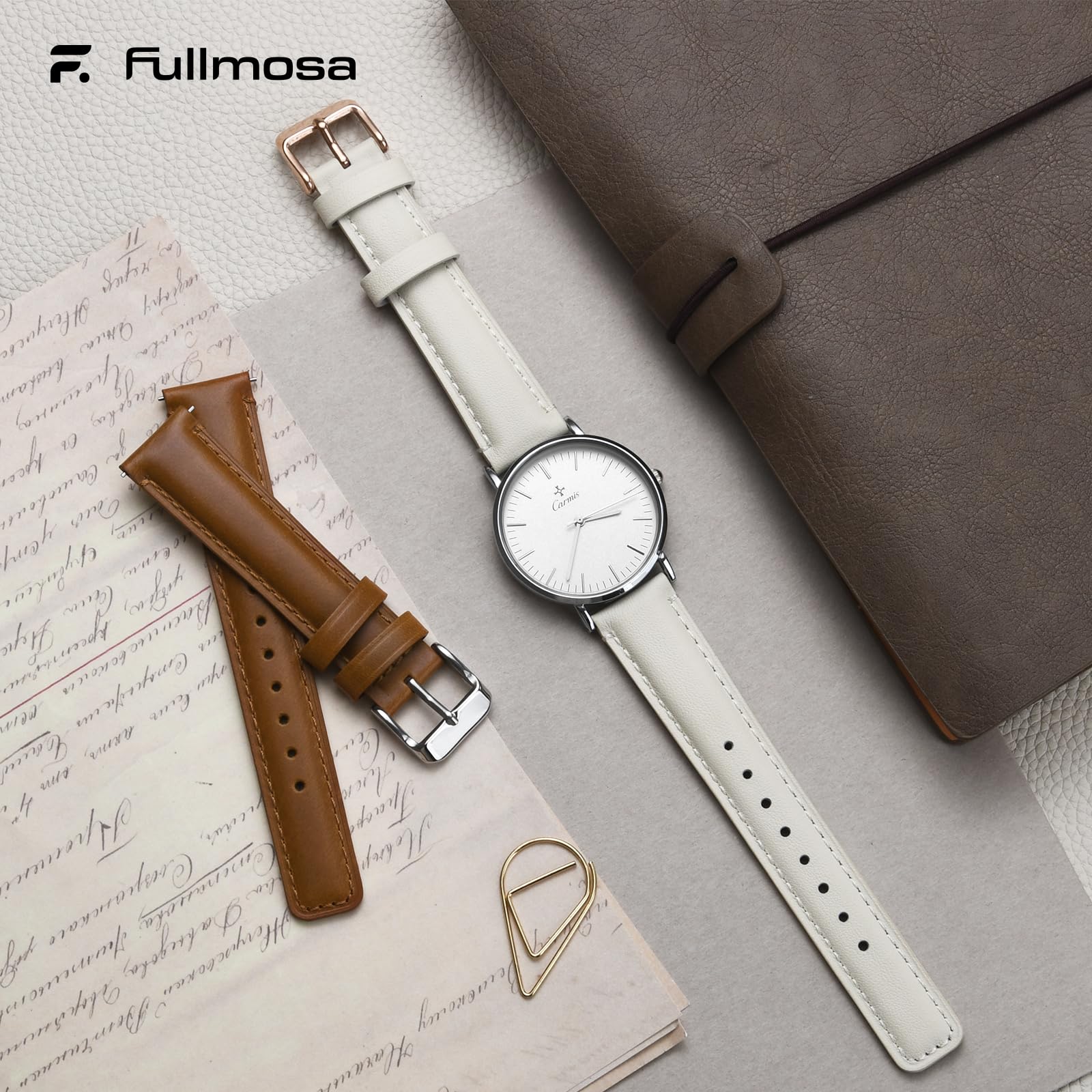 Watch Band | 2 Pack Top Grain Genuine Leather Straps | Toffee Brown&White/Silver&Rosa Fullmosa watch band 18mm / Toffee Brown&White/Silver&Rosa