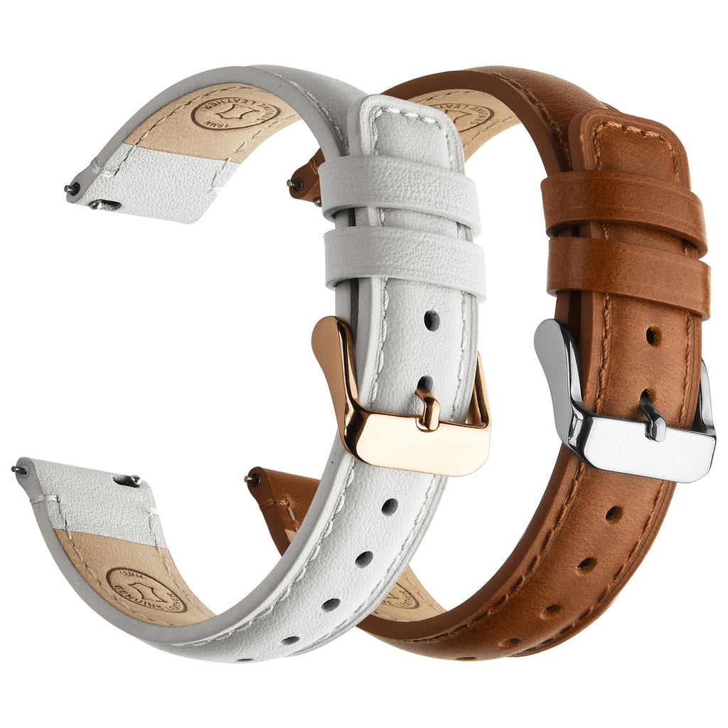 Watch Band | 2 Pack Top Grain Genuine Leather Straps | Toffee Brown&White/Silver&Rosa Fullmosa watch band 18mm / Toffee Brown&White/Silver&Rosa