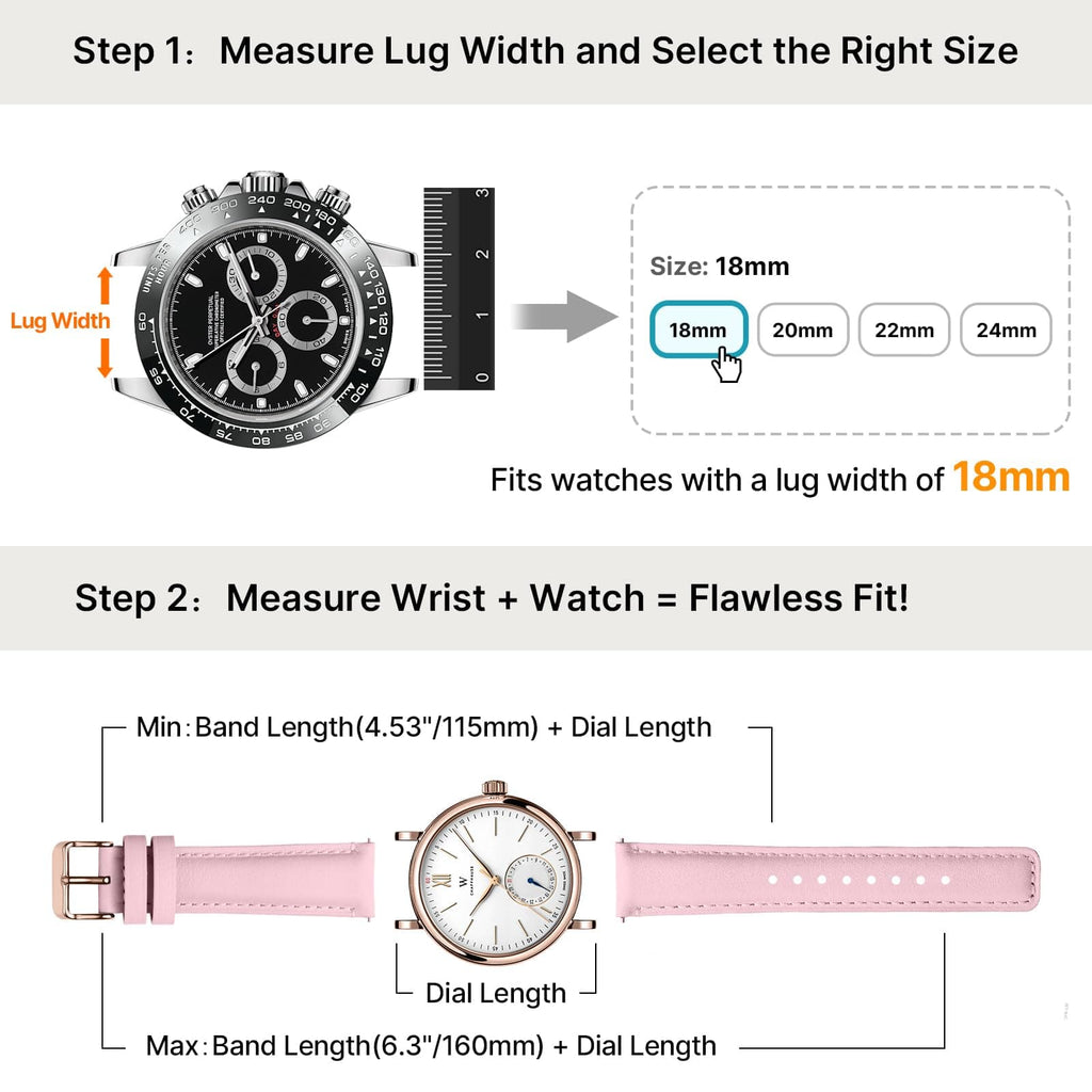 Watch Band | 2 Pack Top Grain Genuine Leather Straps | White+Pink/Rose+Rose Fullmosa watch band 18mm / White+Pink/Rose+Rose