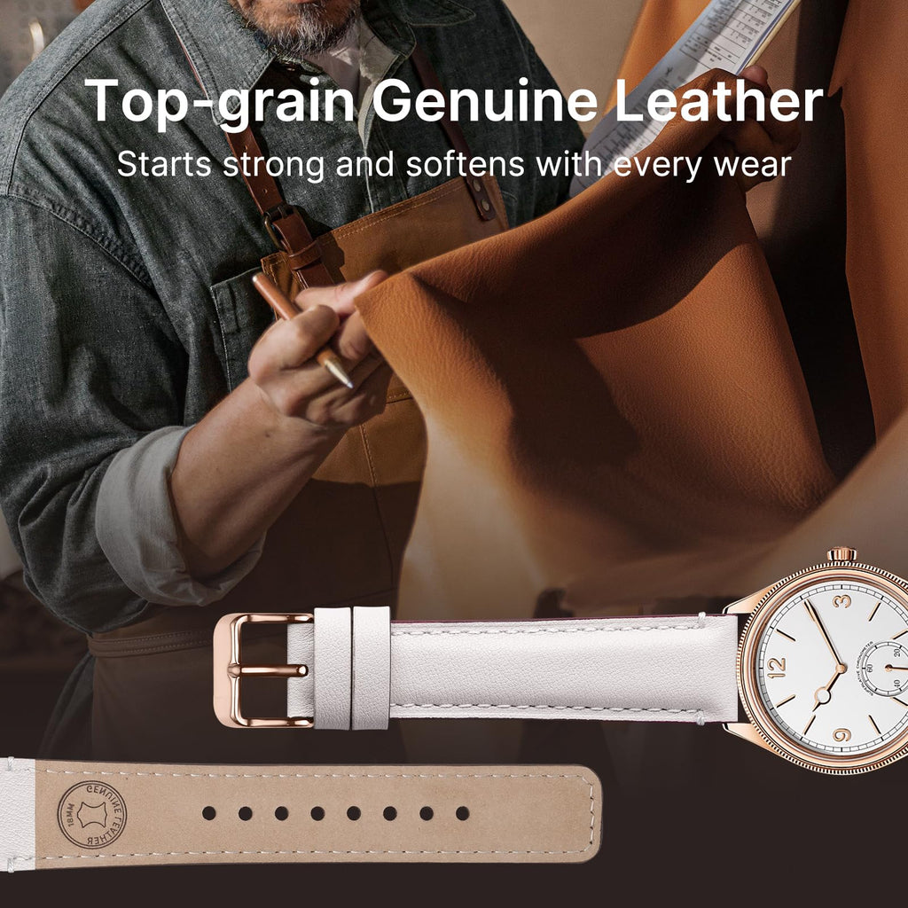 Watch Band | 2 Pack Top Grain Genuine Leather Straps | White+Pink/Rose+Rose Fullmosa watch band 18mm / White+Pink/Rose+Rose