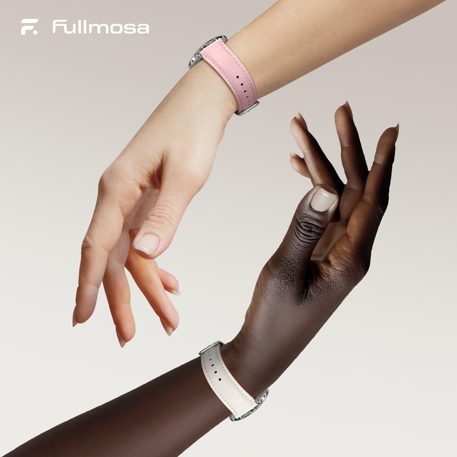 Watch Band | 2 Pack Top Grain Genuine Leather Straps | White+Pink/Silver+Silver Fullmosa watch band 18mm / White+Pink/Silver+Silver