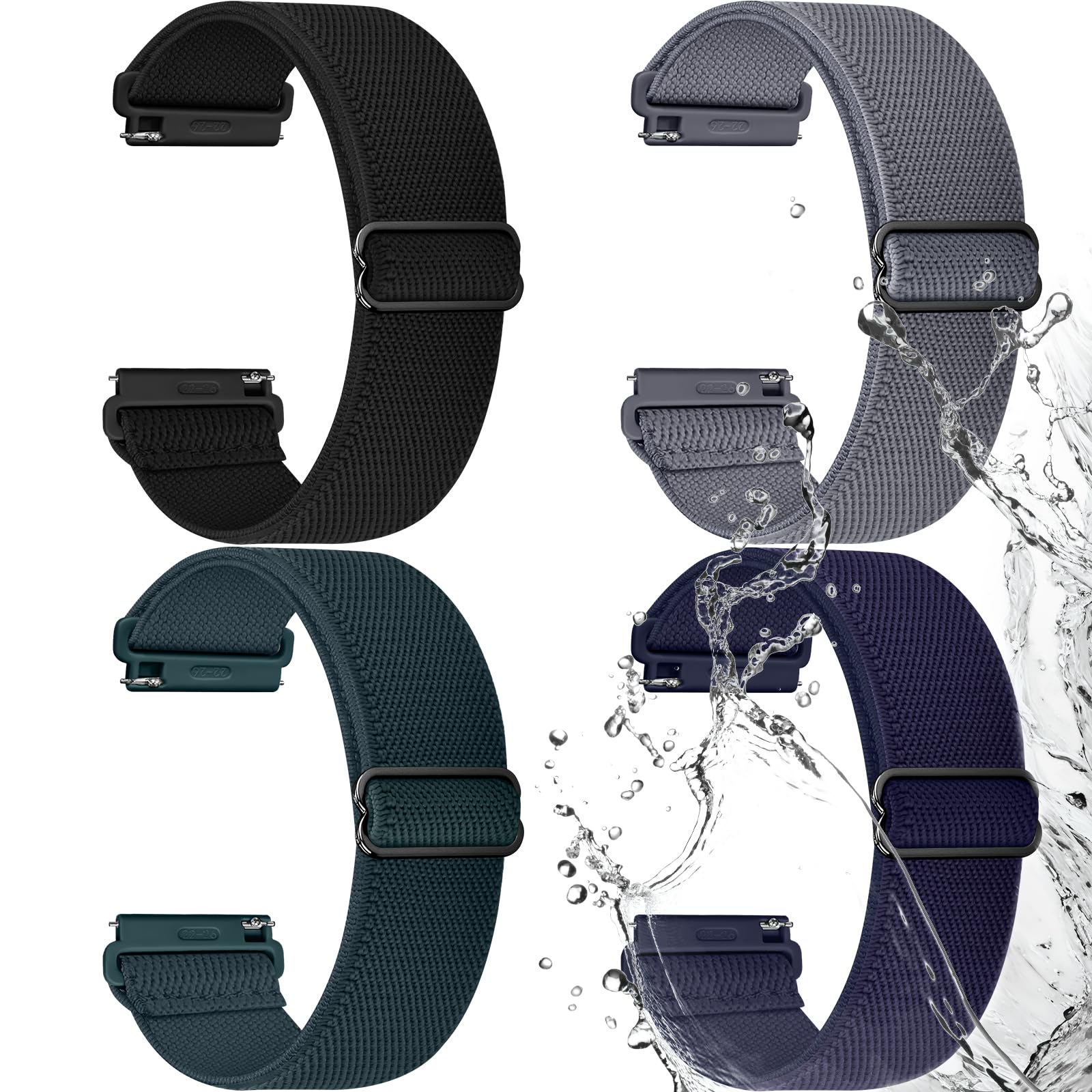 Watch Band | 4 Pack Water-Resistant Nylon Bands | Black/Bluegrey/Dark Green/Midnight Blue Fullmosa watch band 18mm / Black/Bluegrey/Dark Green/Midnight Blue