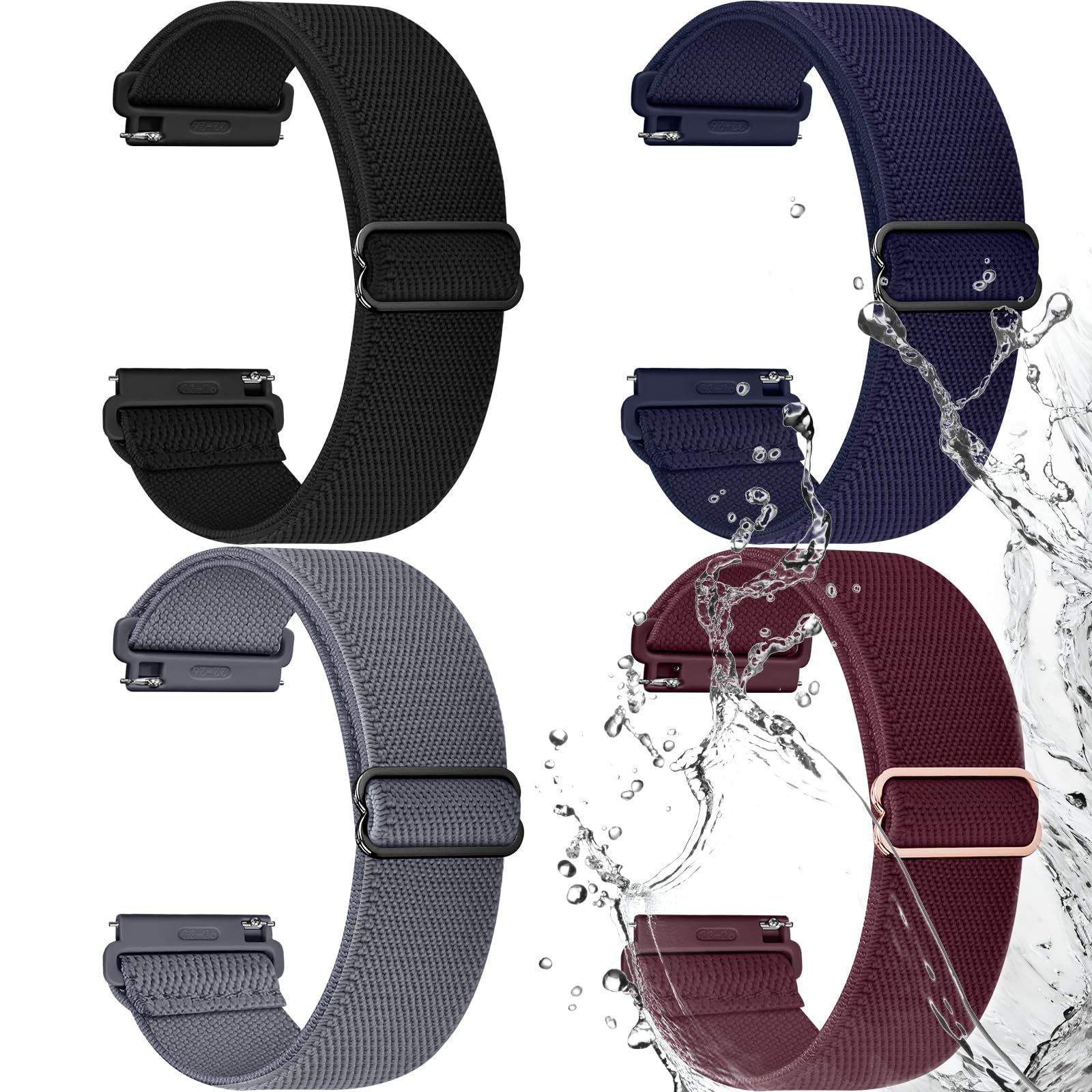 Watch Band | 4 Pack Water-Resistant Nylon Bands | Black/Midnight Blue/Dark Grey/Wine Red Fullmosa watch band