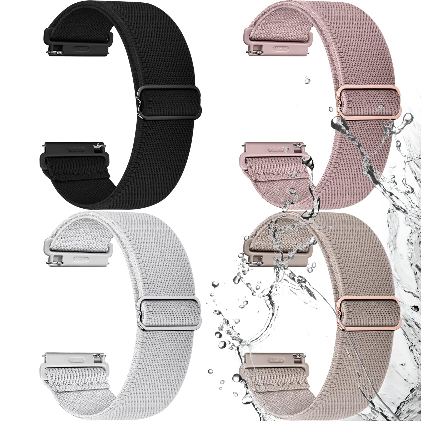 Watch Band | 4 Pack Water-Resistant Nylon Bands | Black/Sand Pink/Starlight/Milk Tea Fullmosa watch band