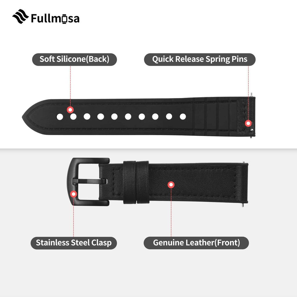 Watch Band | Leather + Silicone Meex Band | Black Fullmosa watch band