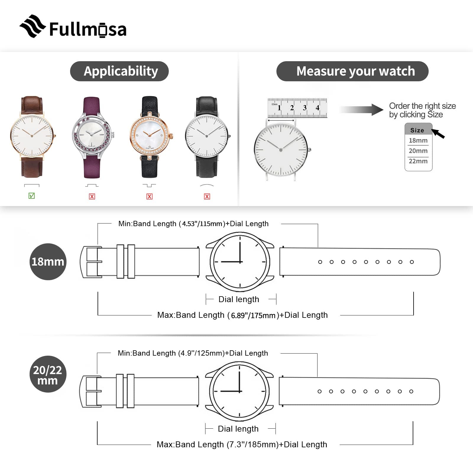 Watch Band | Leather + Silicone Meex Band | Black Fullmosa watch band