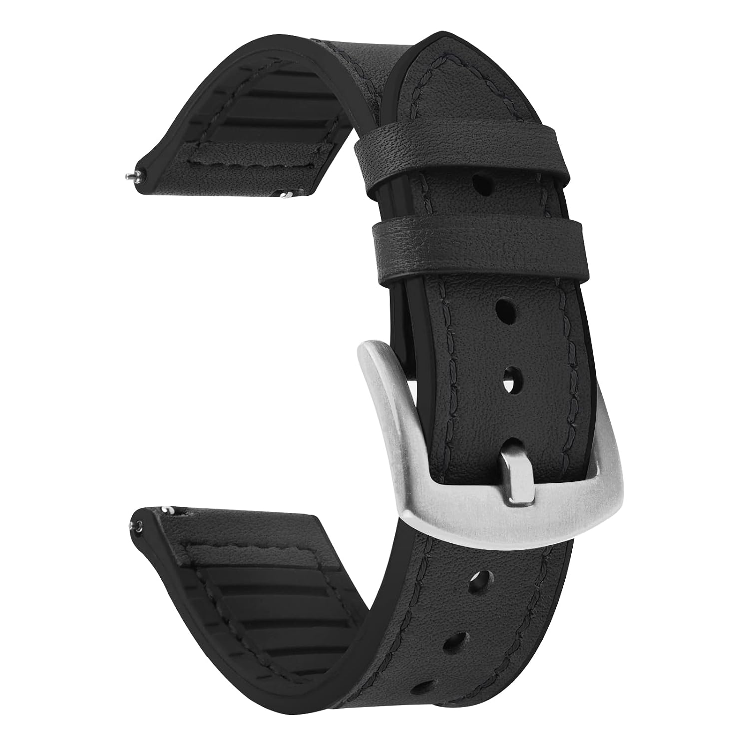 Watch Band | Leather + Silicone Meex Band | Black Fullmosa watch band 22mm / Silver