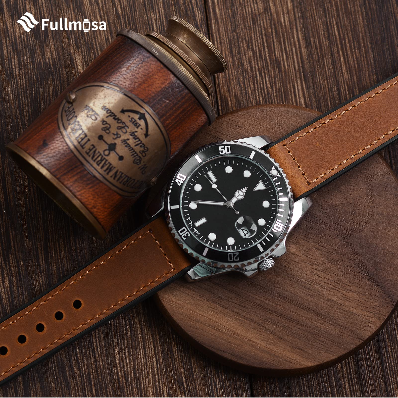 Watch Band | Leather + Silicone Meex Band | Brown Fullmosa watch band
