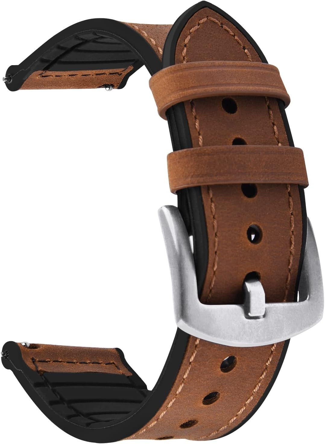 Watch Band | Leather + Silicone Meex Band | Brown Fullmosa watch band 22mm / Silver