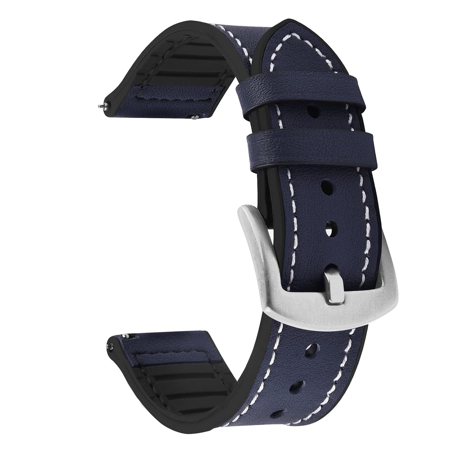 Watch Band | Leather + Silicone Meex Band | Dark Blue Fullmosa watch band 22mm / Silver