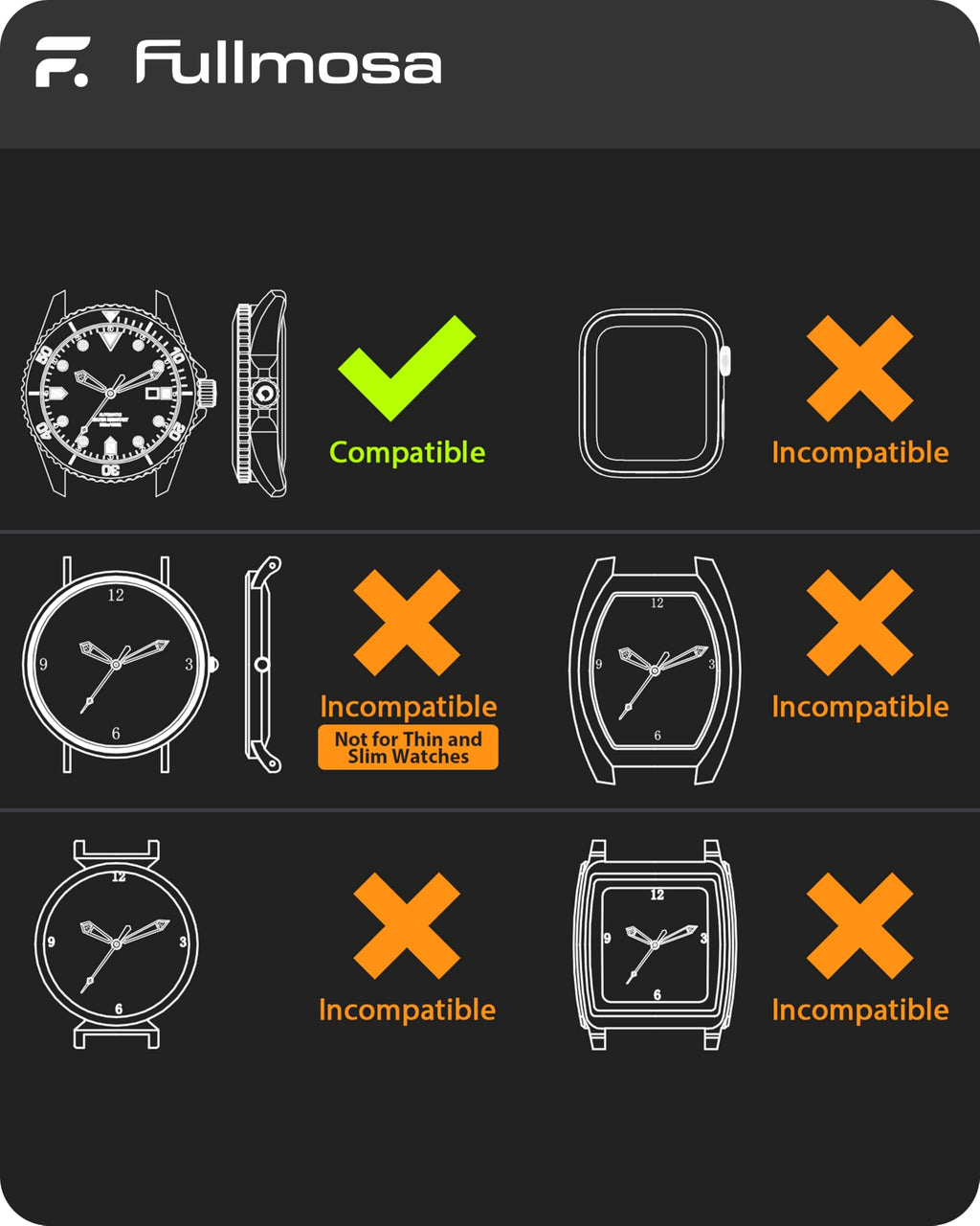 Watch Band | No Gap Orange+Black Silicone Strap | Eco Fullmosa watch band 22mm / Orange+Black