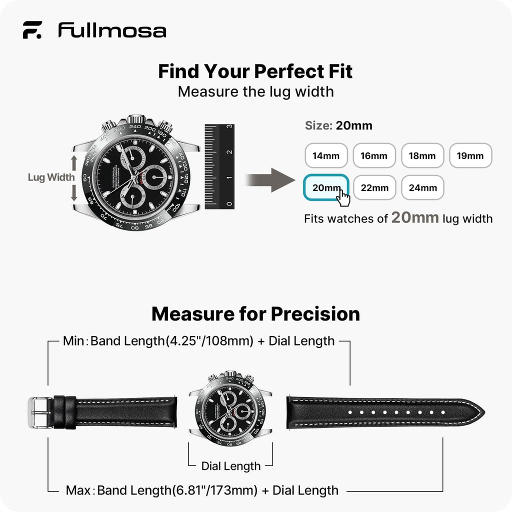 Watch Band | Quick Release Leather Watch Strap | Black Fullmosa