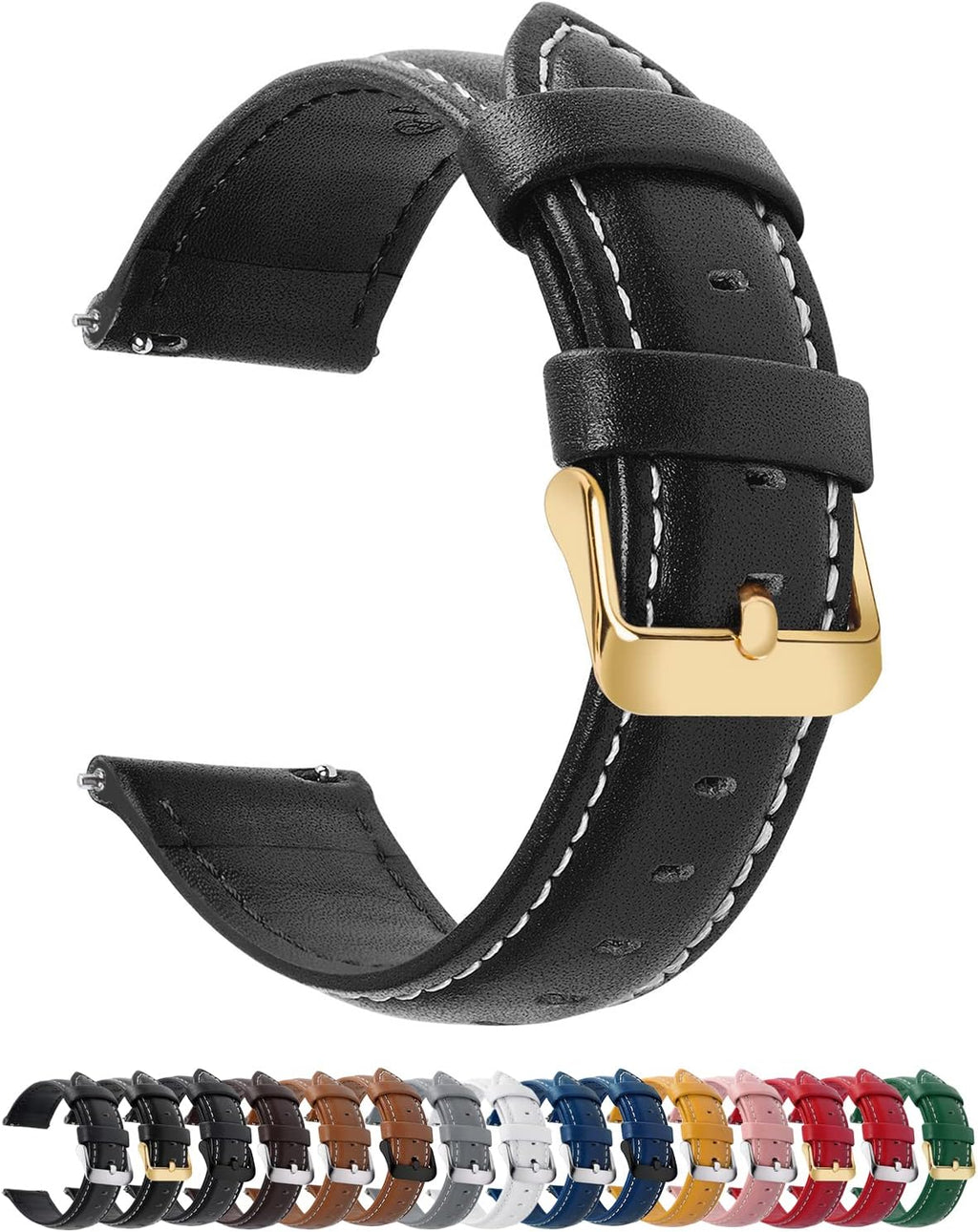 Watch Band | Quick Release Leather Watch Strap | Black Fullmosa 18mm / golden