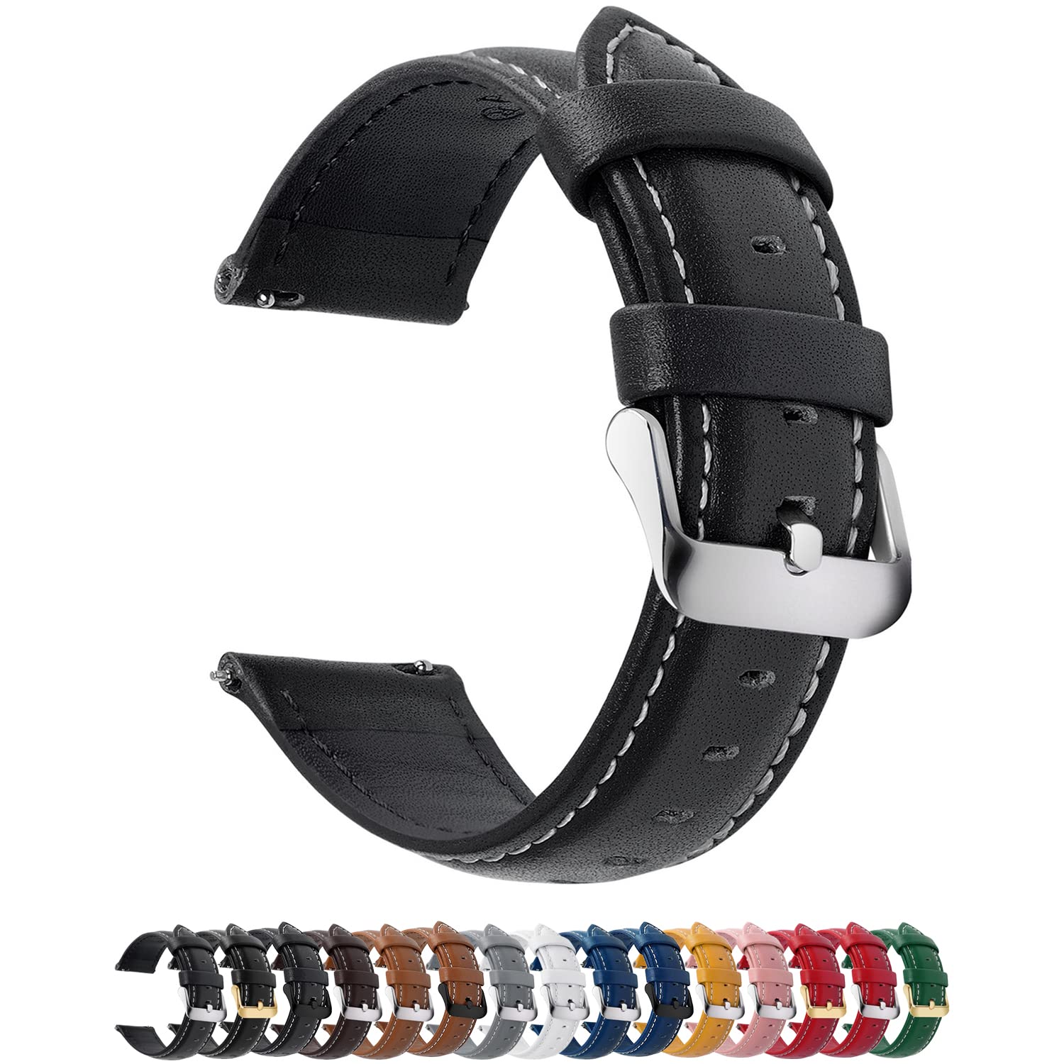 Watch Band | Quick Release Leather Watch Strap | Black Fullmosa 18mm / silver