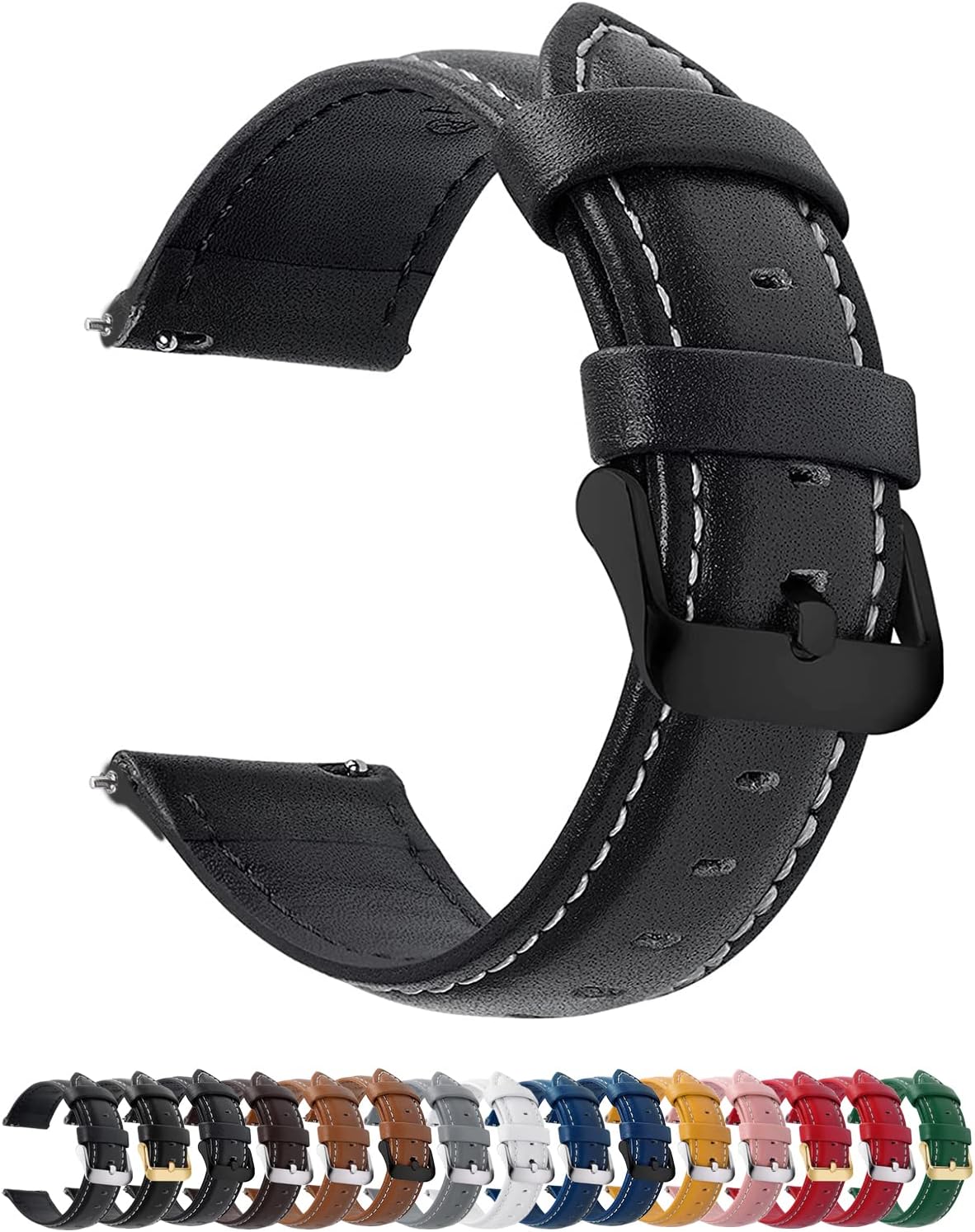 Watch Band | Quick Release Leather Watch Strap | Black Fullmosa 22mm / black