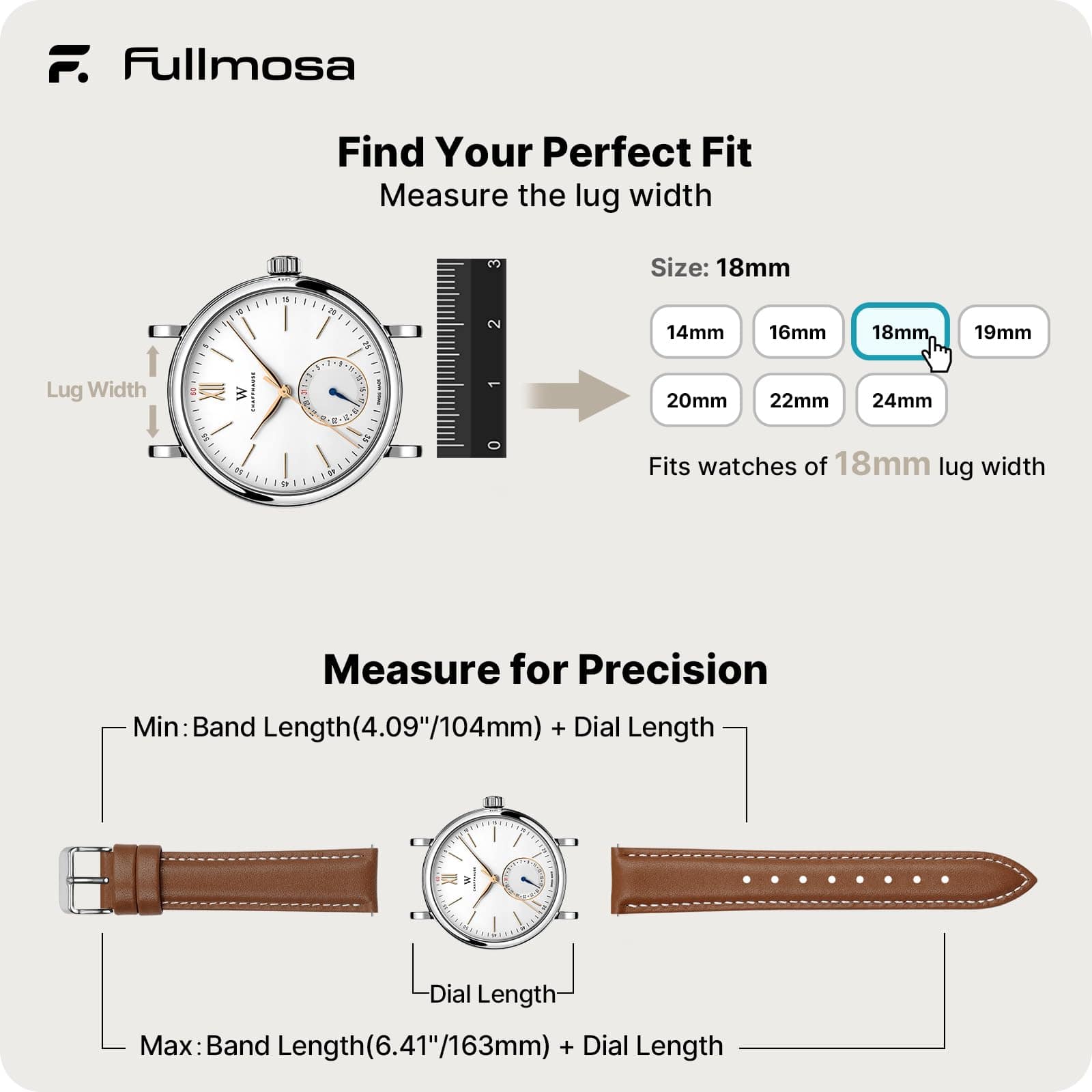 Watch Band | Quick Release Leather Watch Strap | Brown Fullmosa